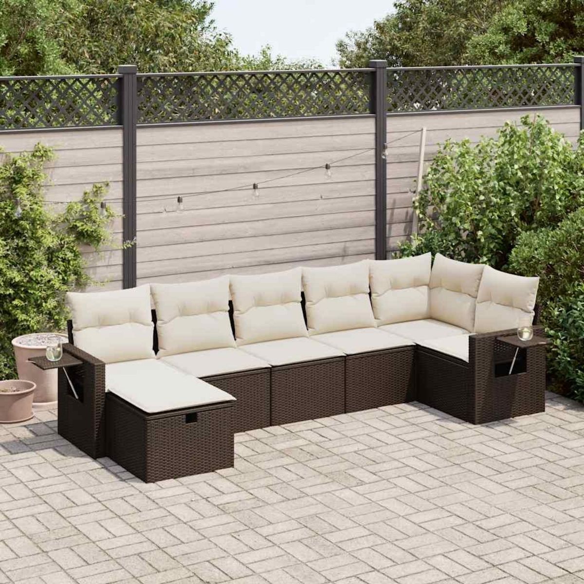 VIDAXL Salon de jardin avec coussins 7 pcs marron resine tressee