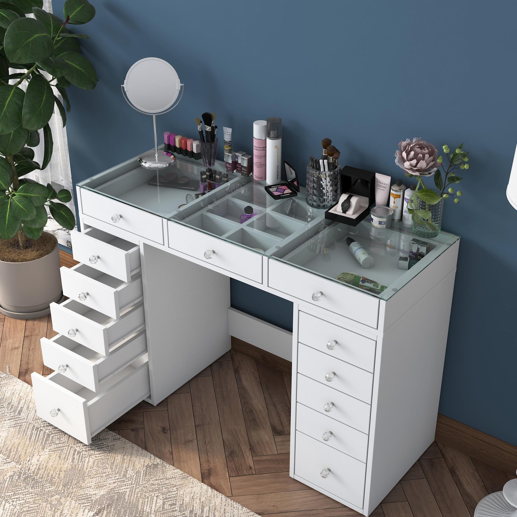 Voir la diapositive 3 : Habitat et Jardin Coiffeuse avec tiroirs intégrés en bois  sina  - 120 x 44 x 80 cm - blanc