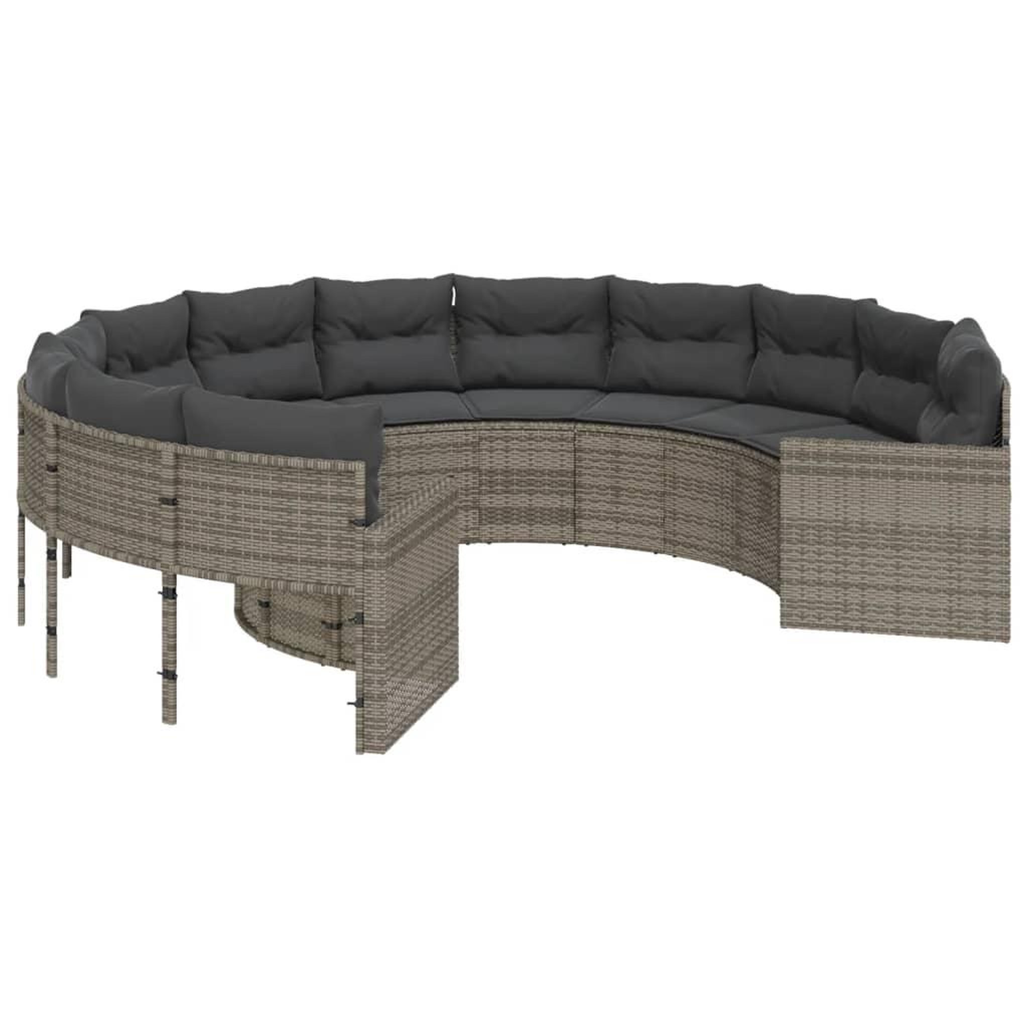 Voir la diapositive 2 : VIDAXL Canape de jardin avec coussins rond gris resine tressee