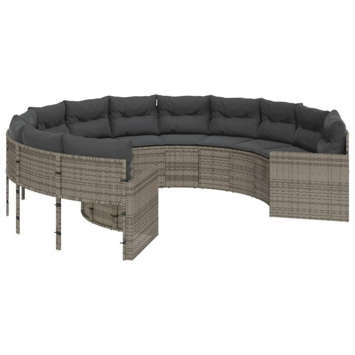 VIDAXL Canape de jardin avec coussins rond gris resine tressee