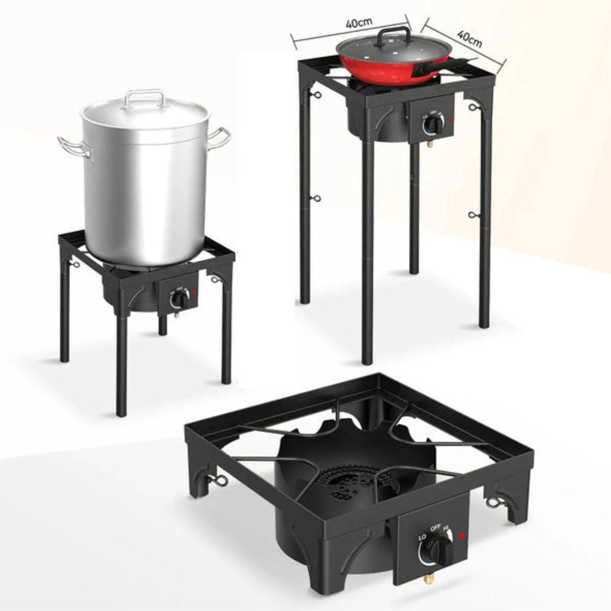 INTEC Réchaud Gaz 4 pieds 4.5KW Modulable 3 Hauteurs - Cuisine Extérieure Dimensions 40 x 40 x H78cm Allumage Piezo