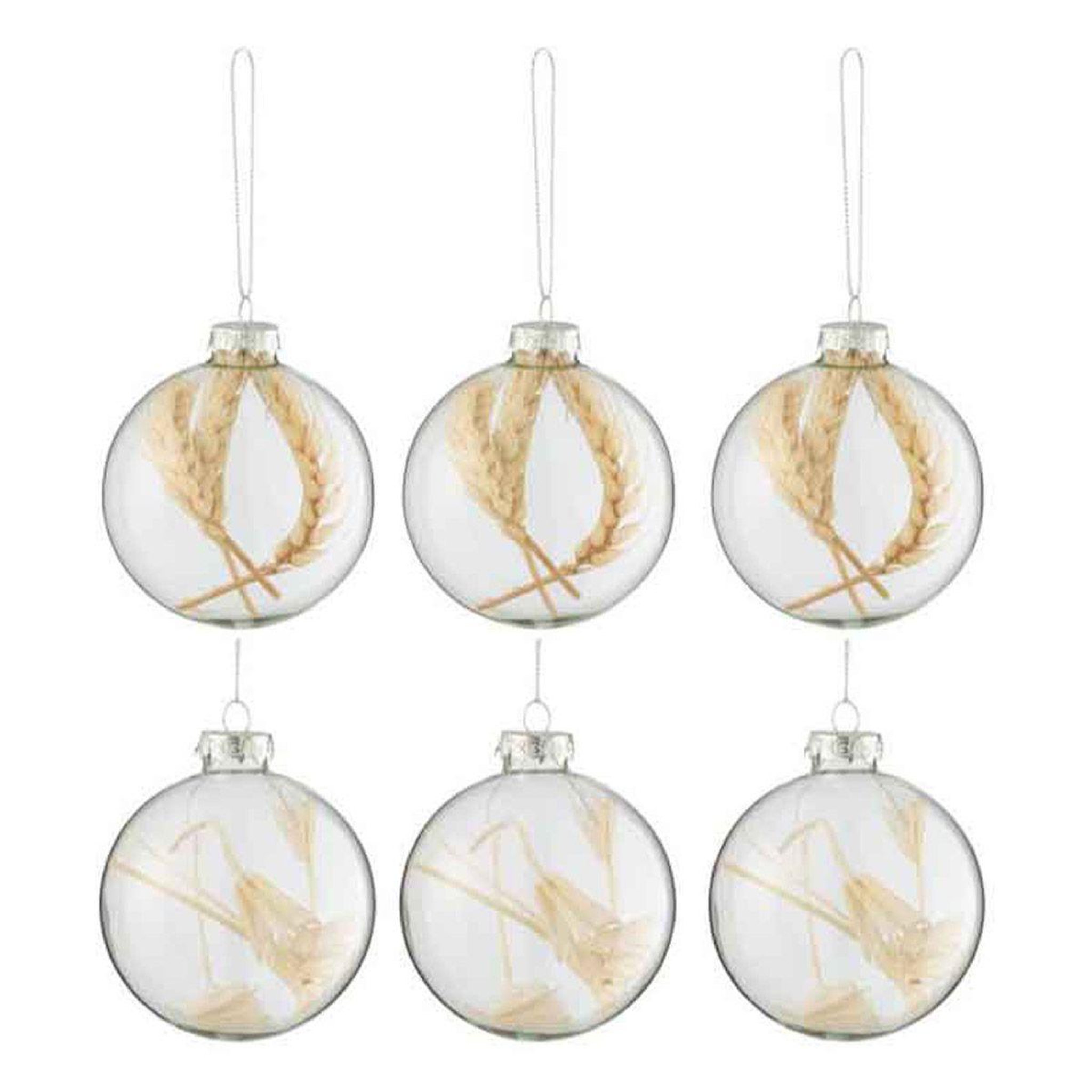 J-LINE Lot de 6 boules de noël  brindilles  8cm transparent