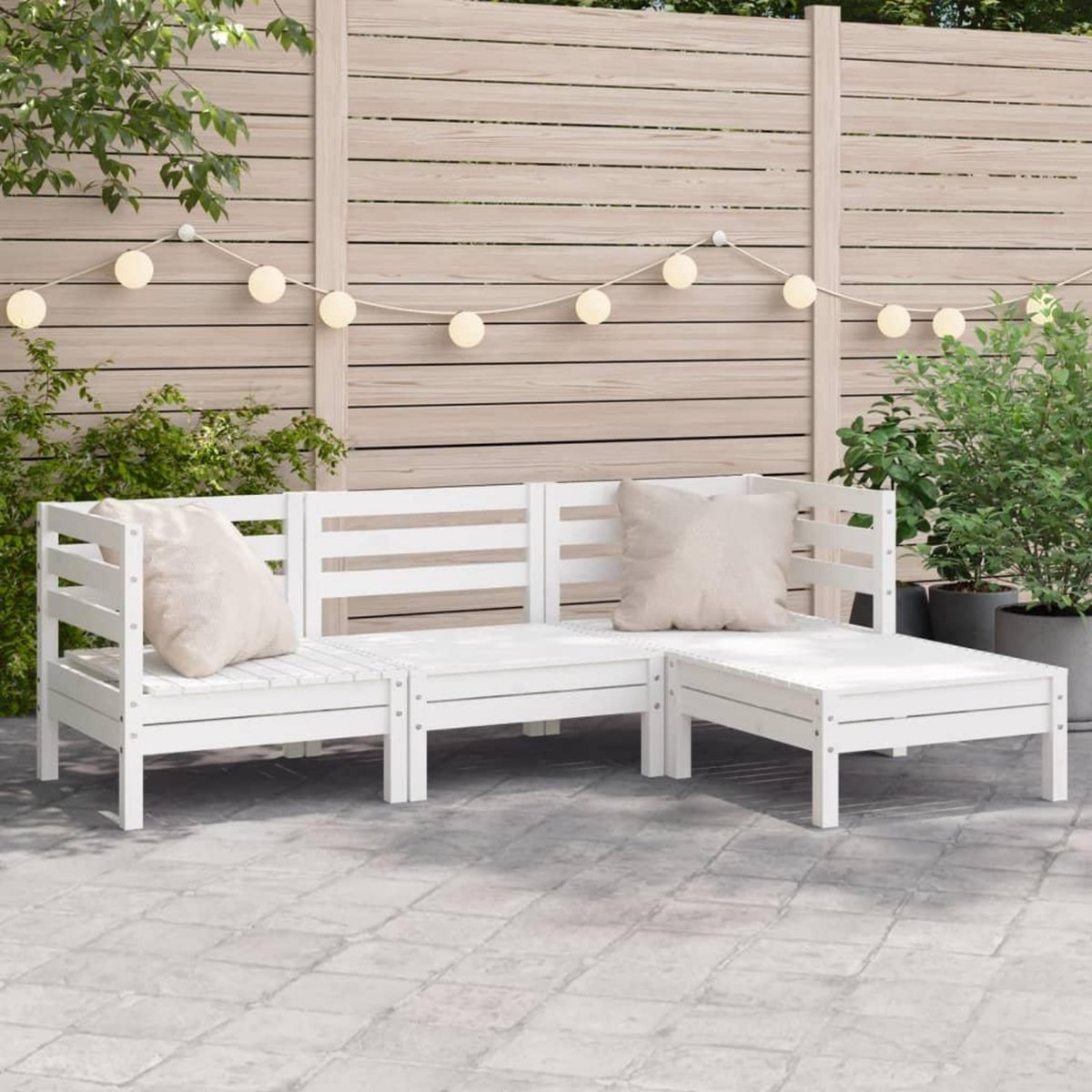 VIDAXL Canape de jardin 3 places et repose-pied blanc bois pin massif