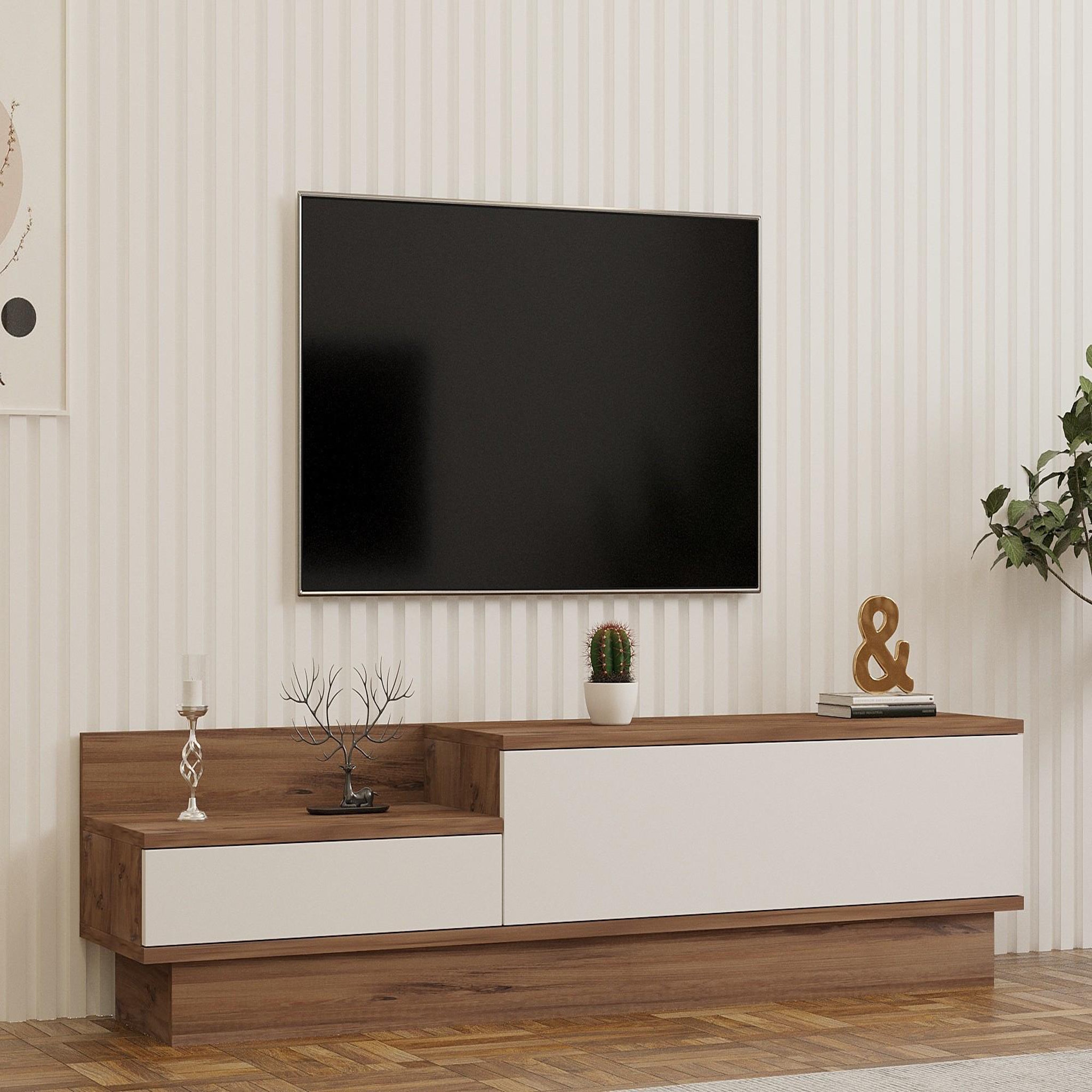 Voir la diapositive 2 : Habitat et Jardin Meuble tv en bois  barko  - 160 x 35 x 35 cm - pin atlantiqueblanc