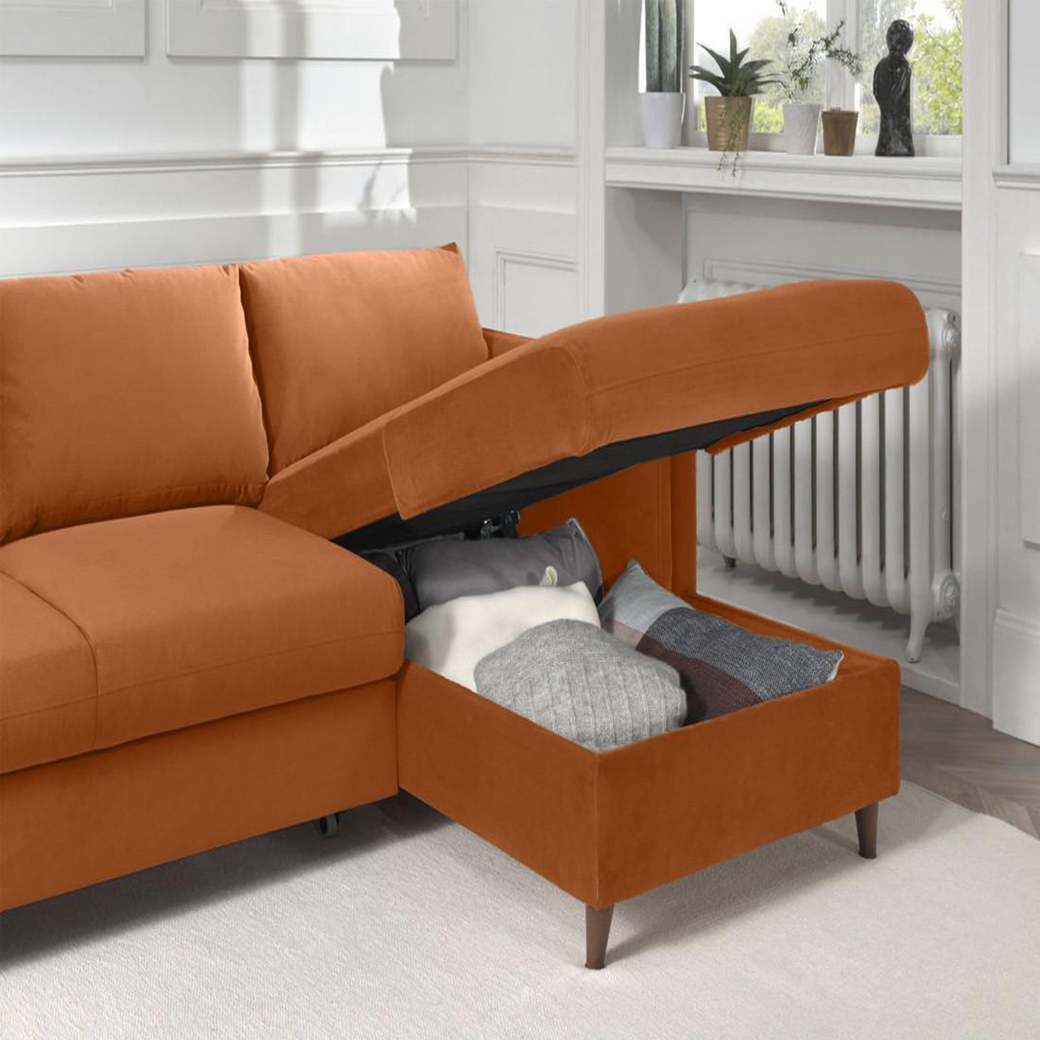 Voir la diapositive 4 : BEST MOBILIER Brooke - canapé d'angle droit - convertible avec coffre - 4 places - en velours