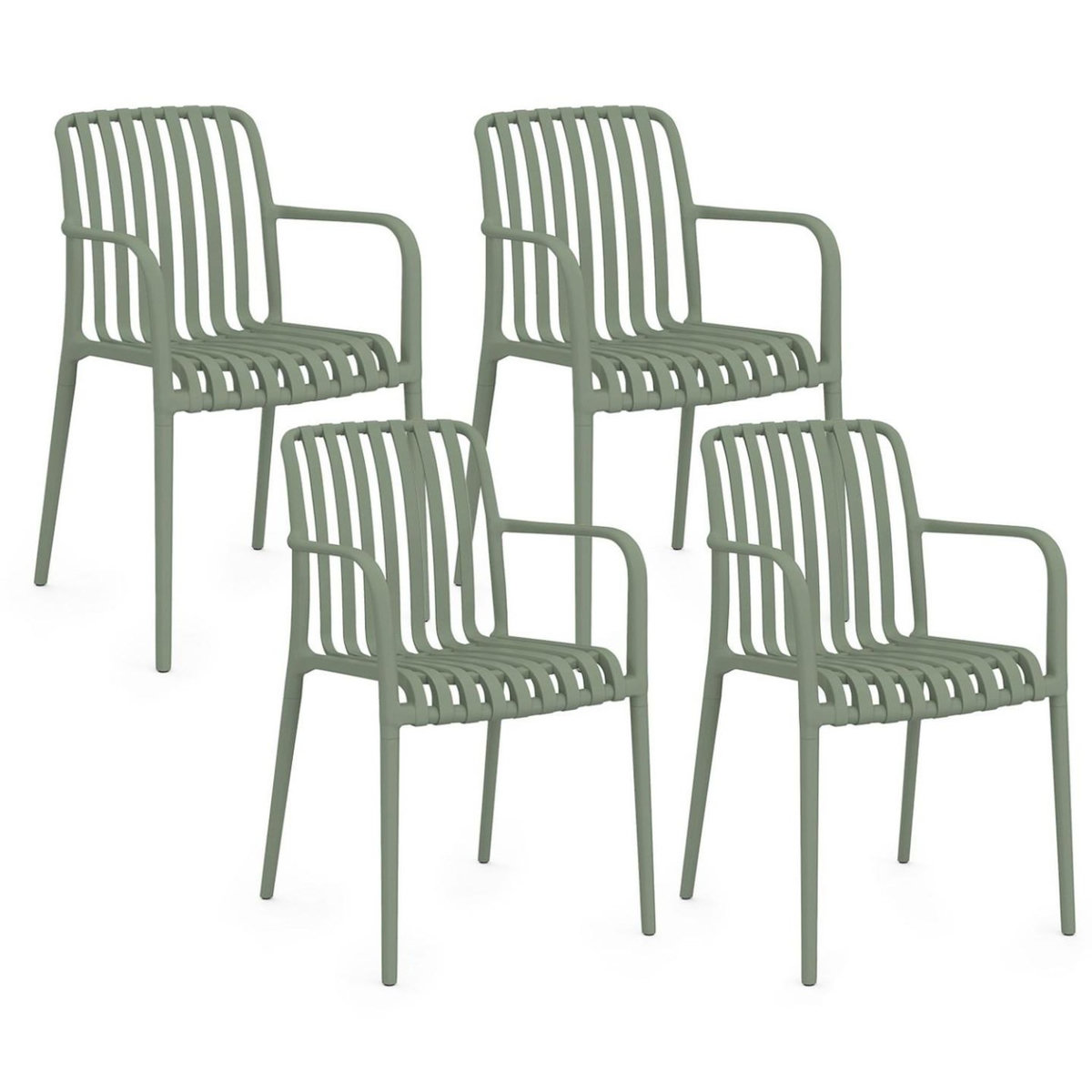 ID MARKET Lot de 4 chaises de jardin empilables BILBAO en polypropylène vert