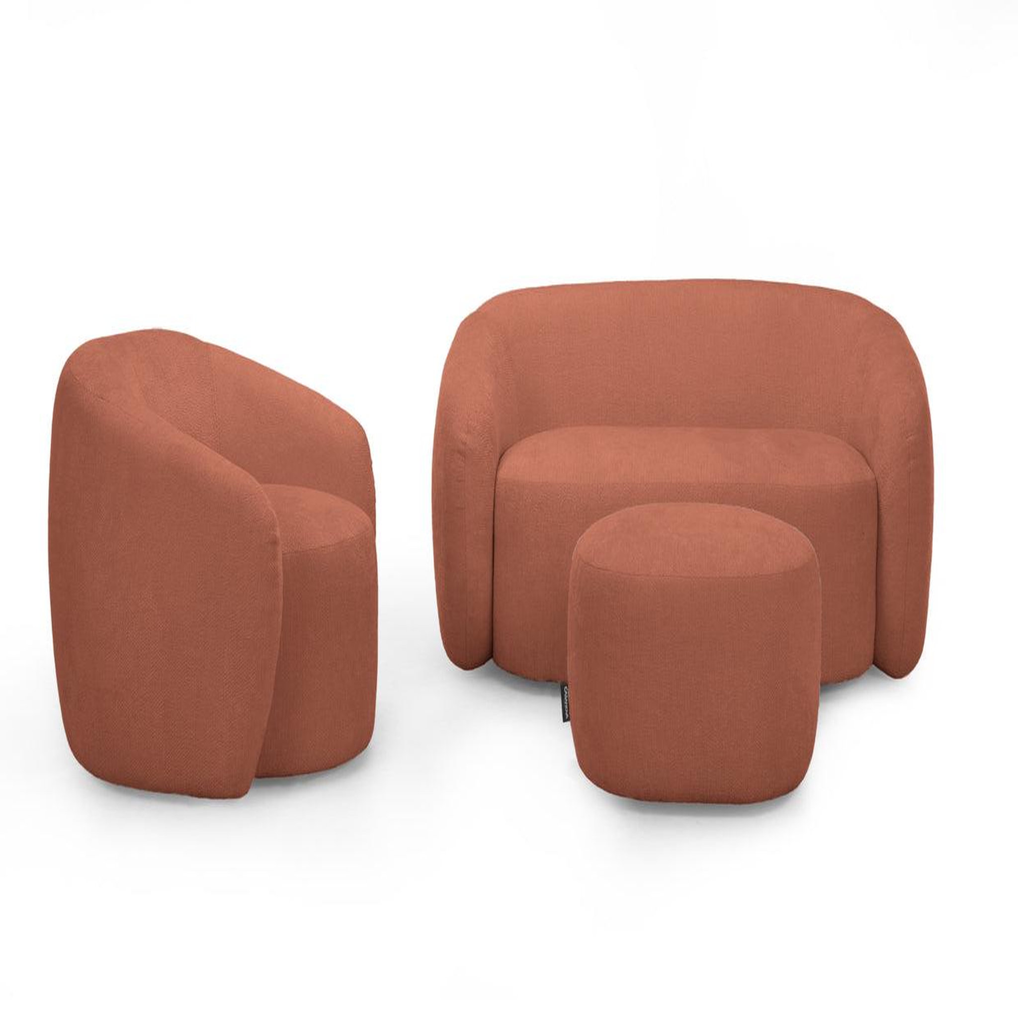 Voir la diapositive 1 : CASANOVA PARIS Aurelie - pack canapé droit 2 places + fauteuil + pouf tissu
