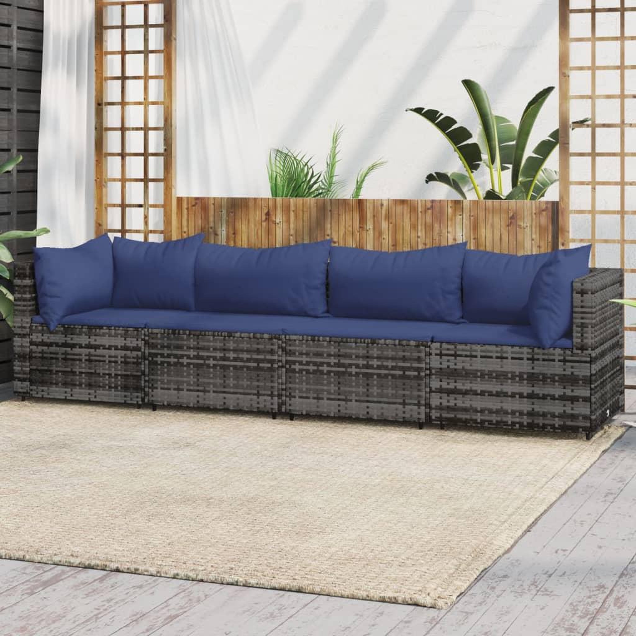Voir la diapositive 1 : VIDAXL Salon de jardin 4 pcs avec coussins Gris Resine tressee