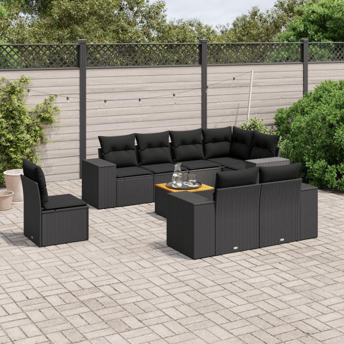 VIDAXL Salon de jardin 9 pcs avec coussins noir resine tressee