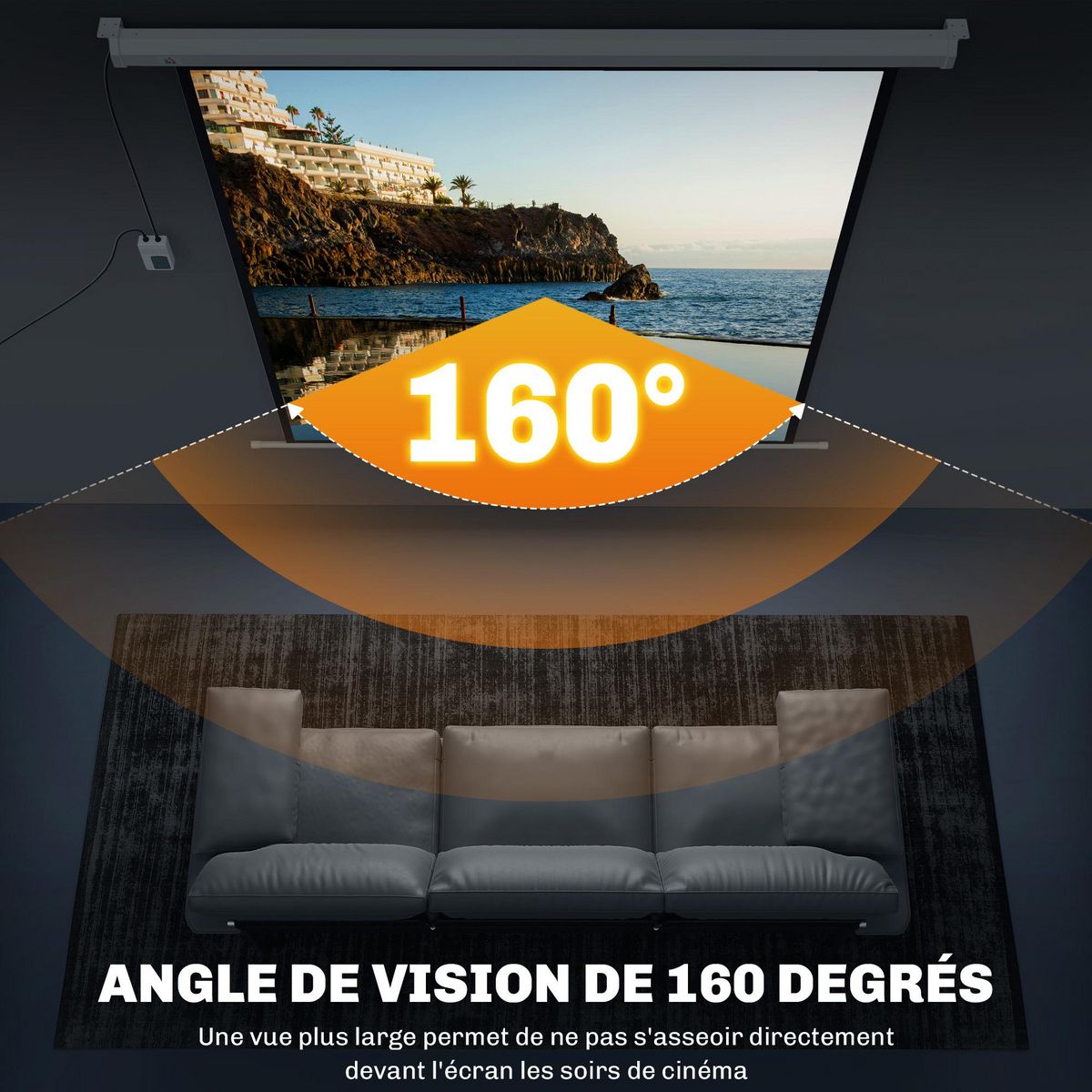 HOMCOM Écran de projection motorisé home-cinéma format 1:1 85 pouces 4K HD avec télécommande blanc noir