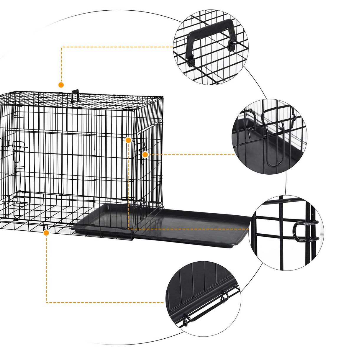 PAWHUT Cage caisse de transport pliante pour chien en métal noir 91 x 61 x 67 cm