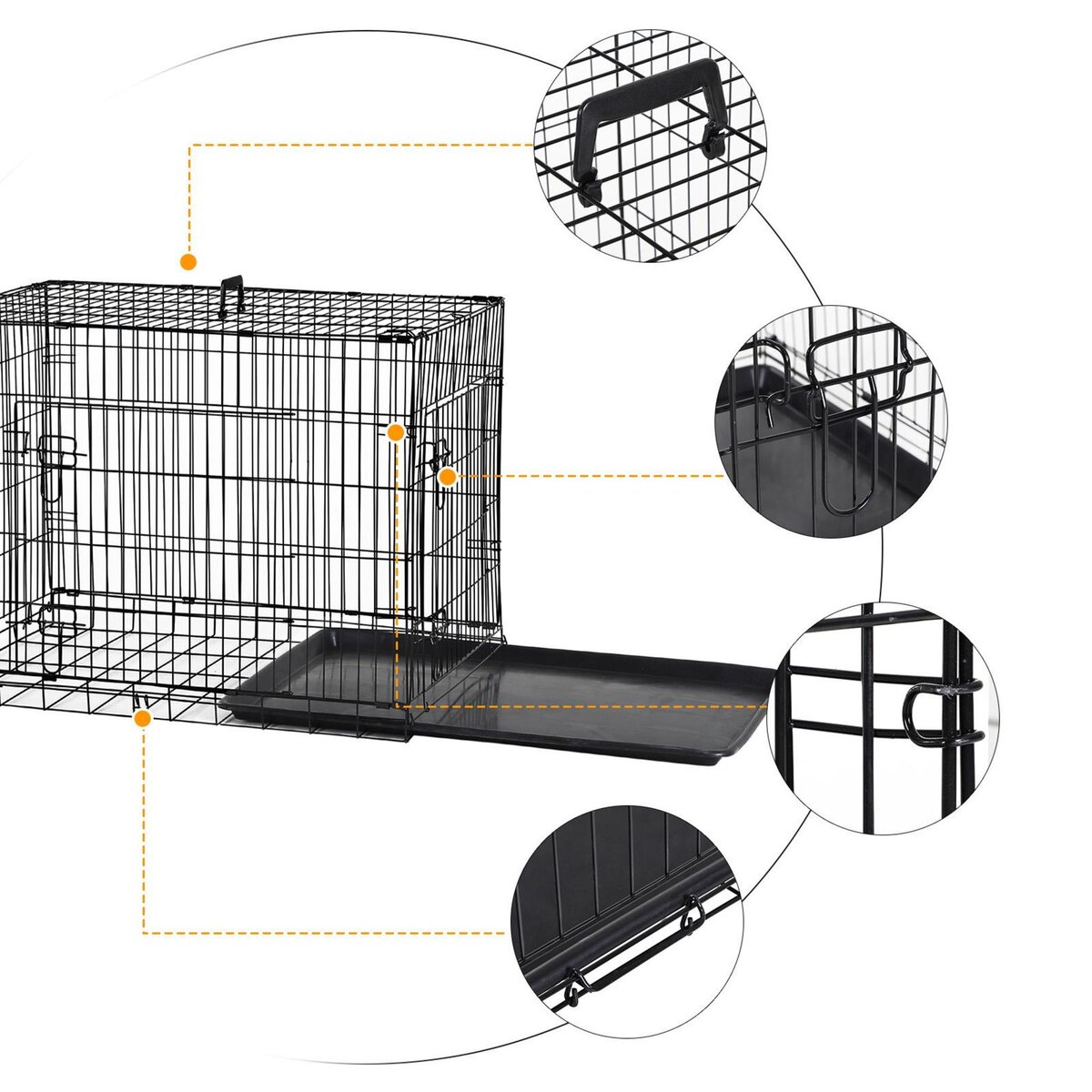 PAWHUT Cage caisse de transport pliante pour chien en métal noir 91 x 61 x 67 cm