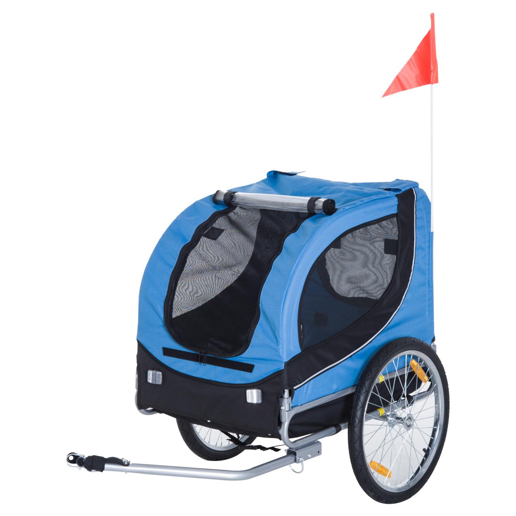 PAWHUT Remorque velo pour chien animaux avec 8 reflecteurs drapeau bleu noir