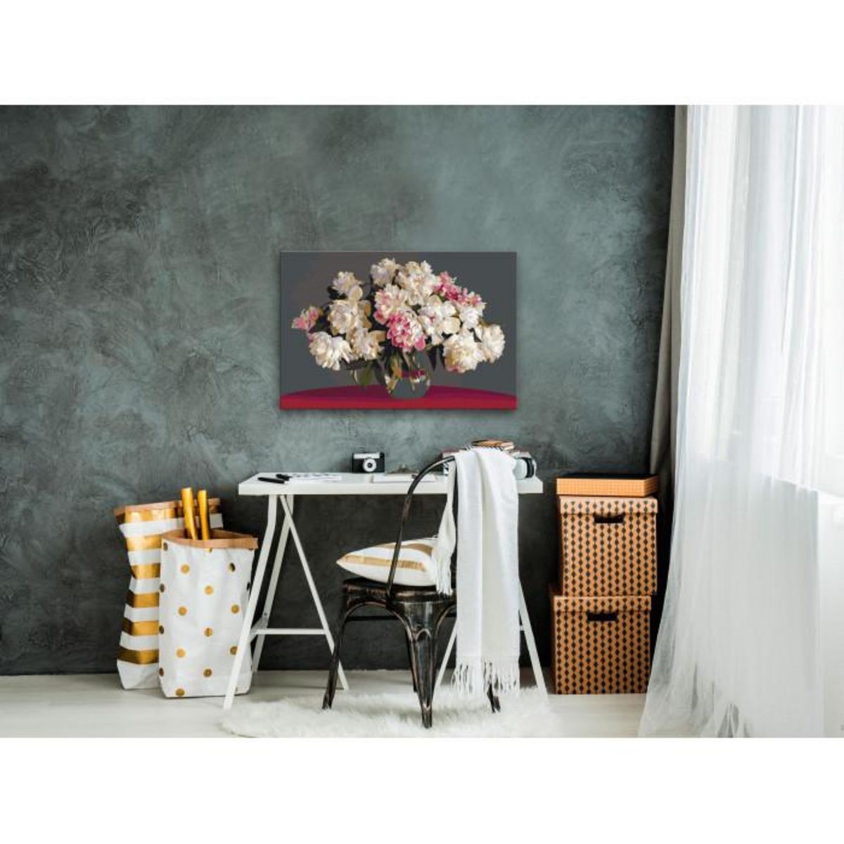 Paris Prix Tableau à Peindre Soi-Même  Fleurs Blanches dans un Vase  40x60cm