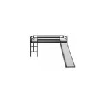 HomeStyle4U Lit mezzanine gris pour enfants avec toboggan et echelle, 90 x 200 cm