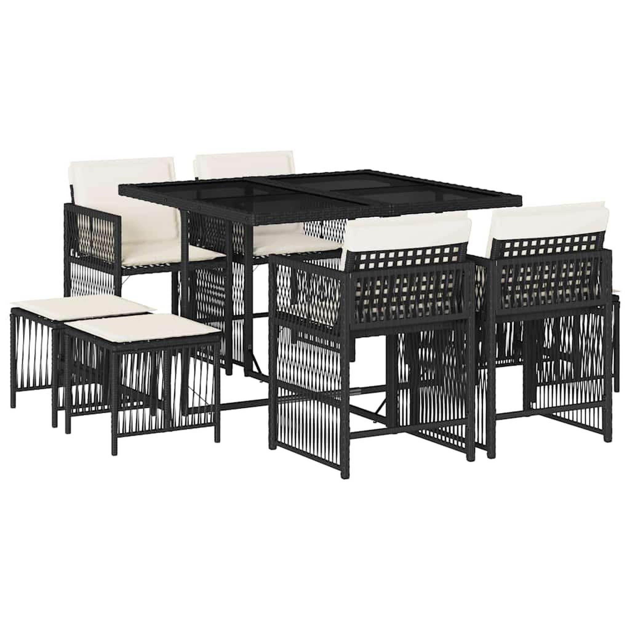 Voir la diapositive 2 : VIDAXL Ensemble a manger de jardin 9pcs coussins noir resine tressee
