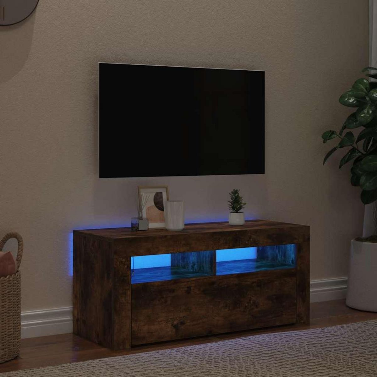 VIDAXL Meuble TV avec lumieres LED Chene fume 90x35x40 cm