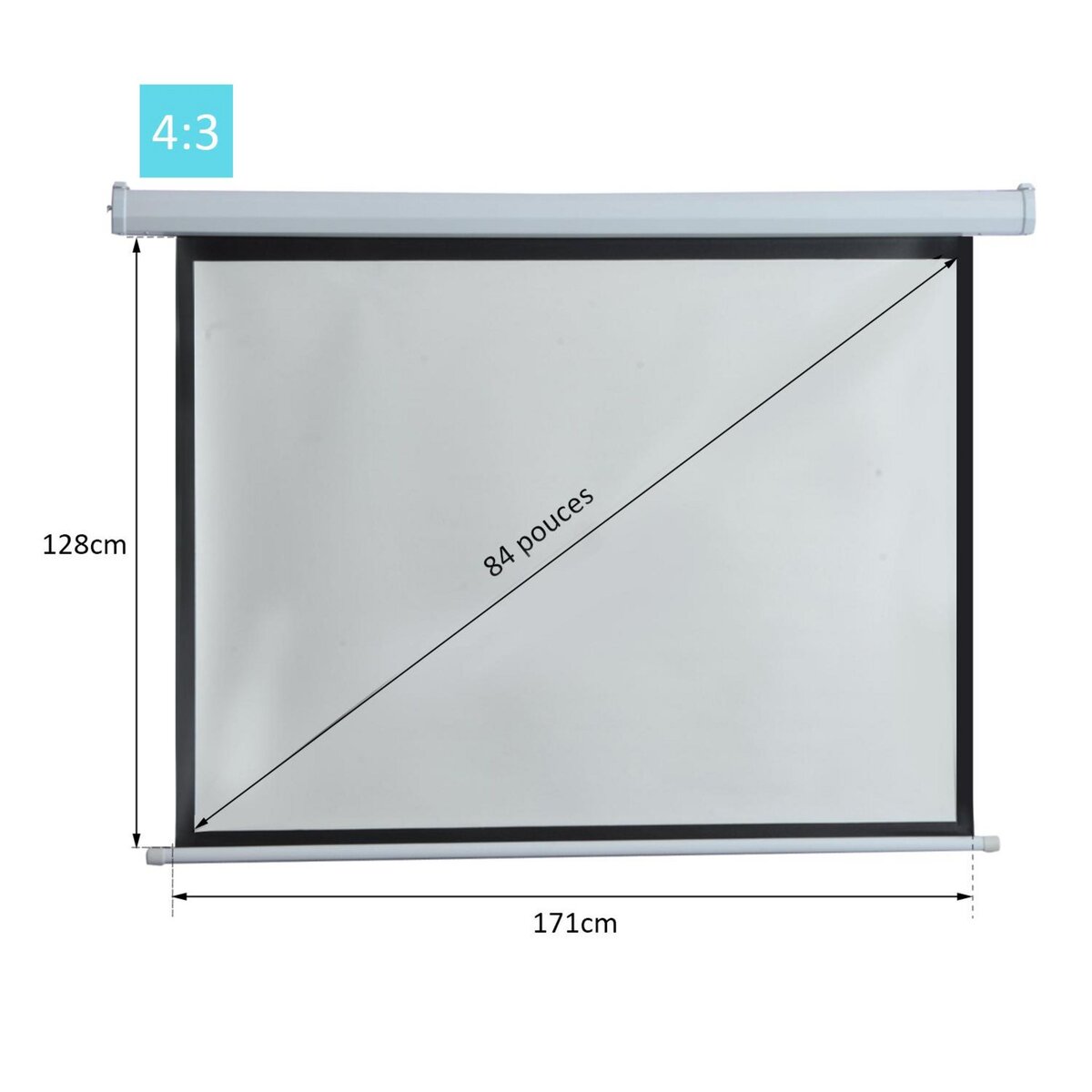 HOMCOM Ecran de projection motorisé home-cinéma format 4:3 84 pouces 171L x 128H cm blanc