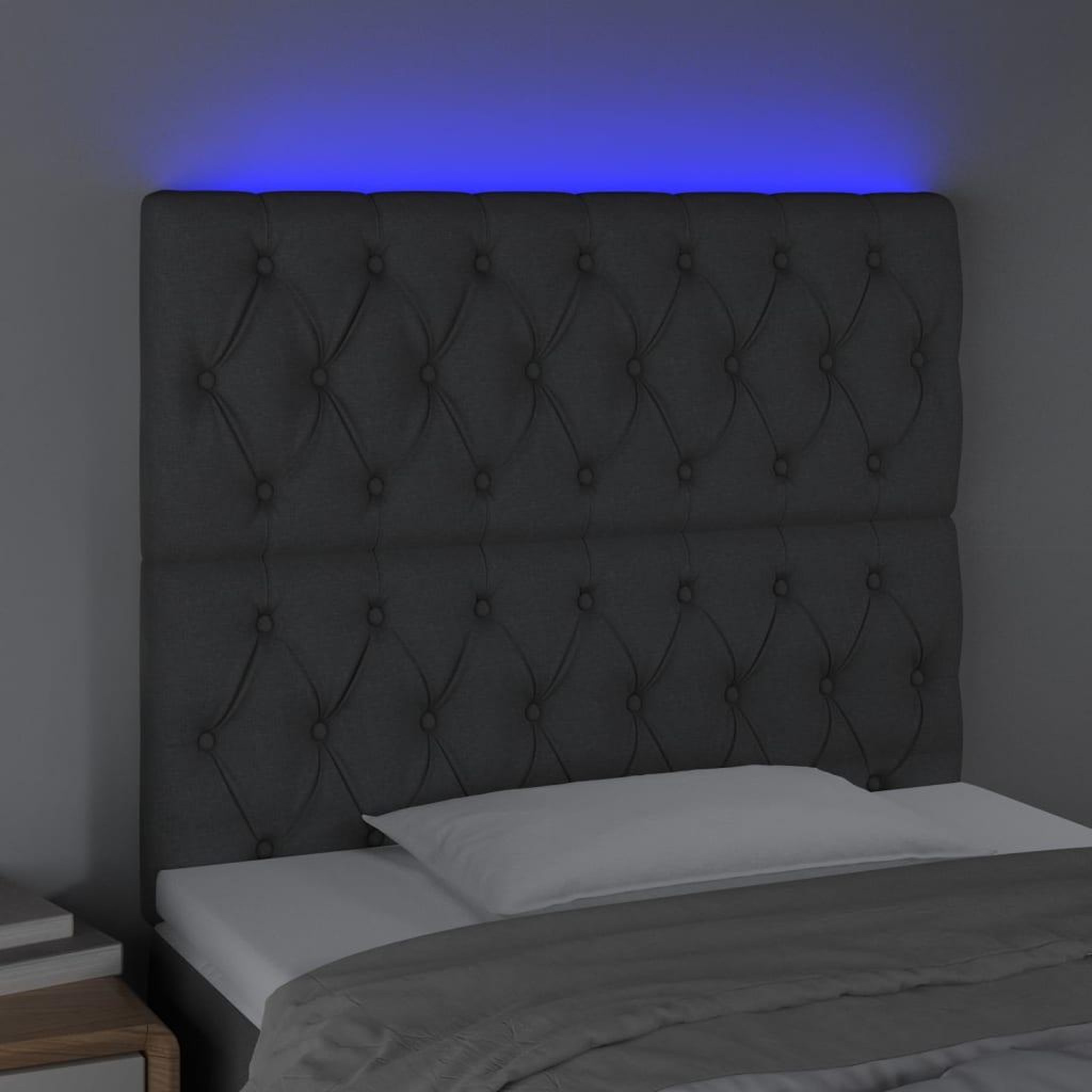 Voir la diapositive 3 : VIDAXL Tete de lit a LED Gris fonce 100x7x118/128 cm Tissu