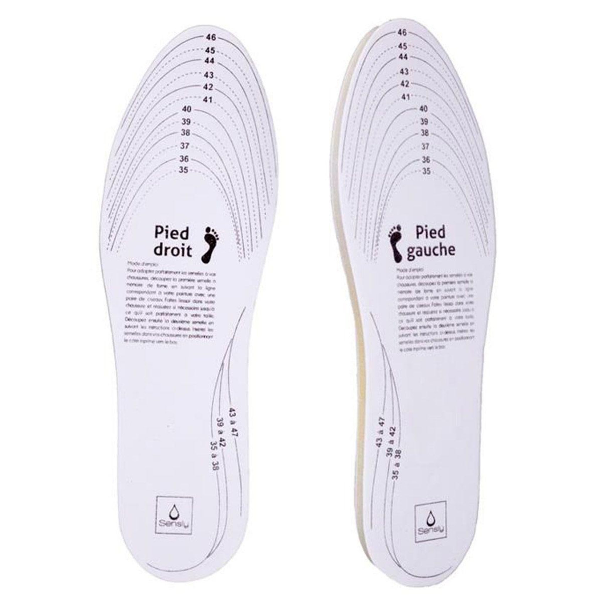 SENSLY Semelles à découper  mémoire de forme  taille 35/47 blanc