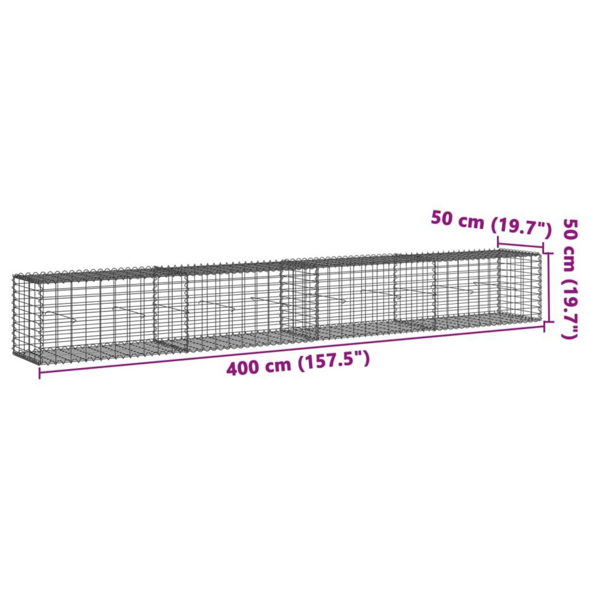 VIDAXL Panier gabion avec couvercle 400x50x50 cm fer galvanise