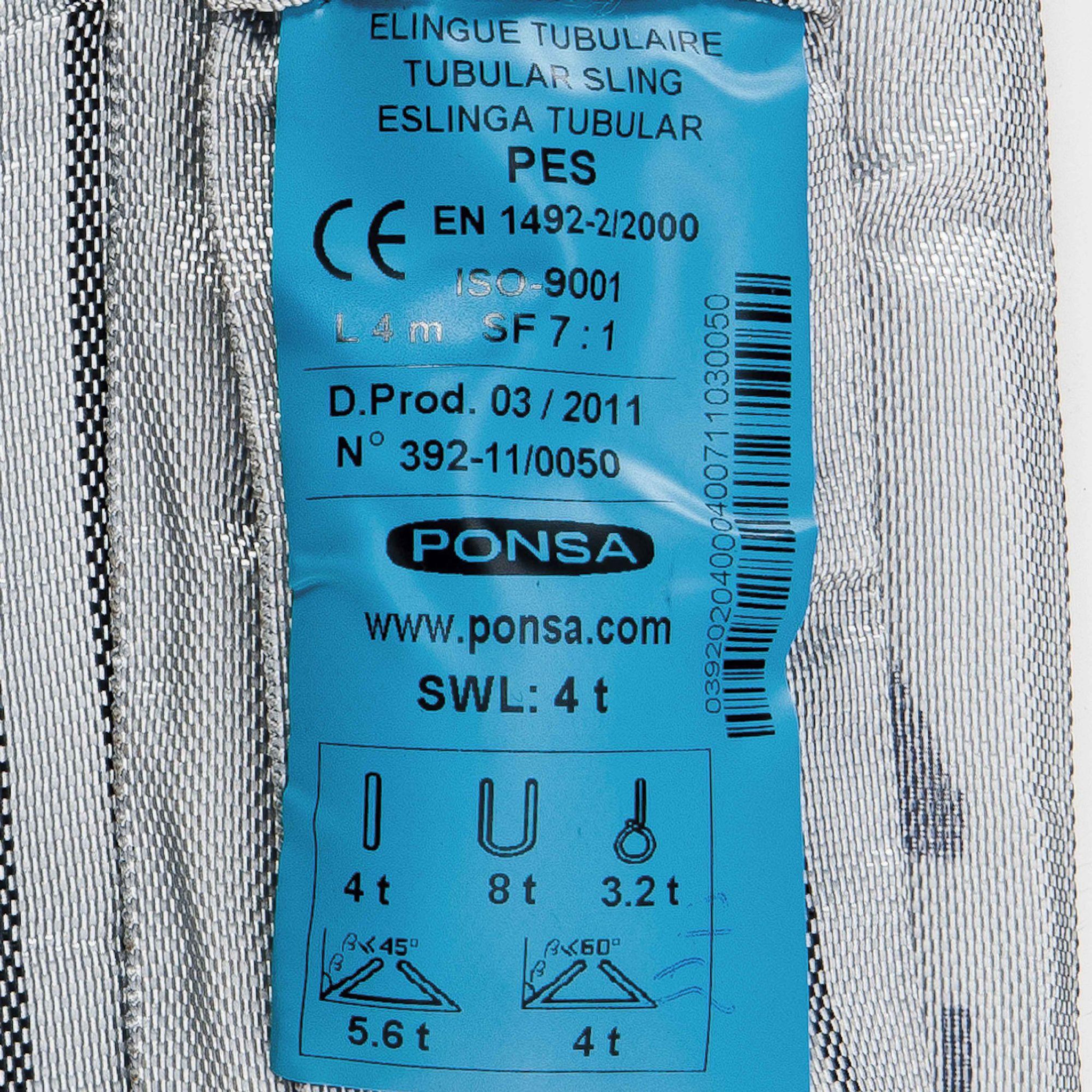 Voir la diapositive 2 : Ponsa Élingue tubulaire synthétique 4T