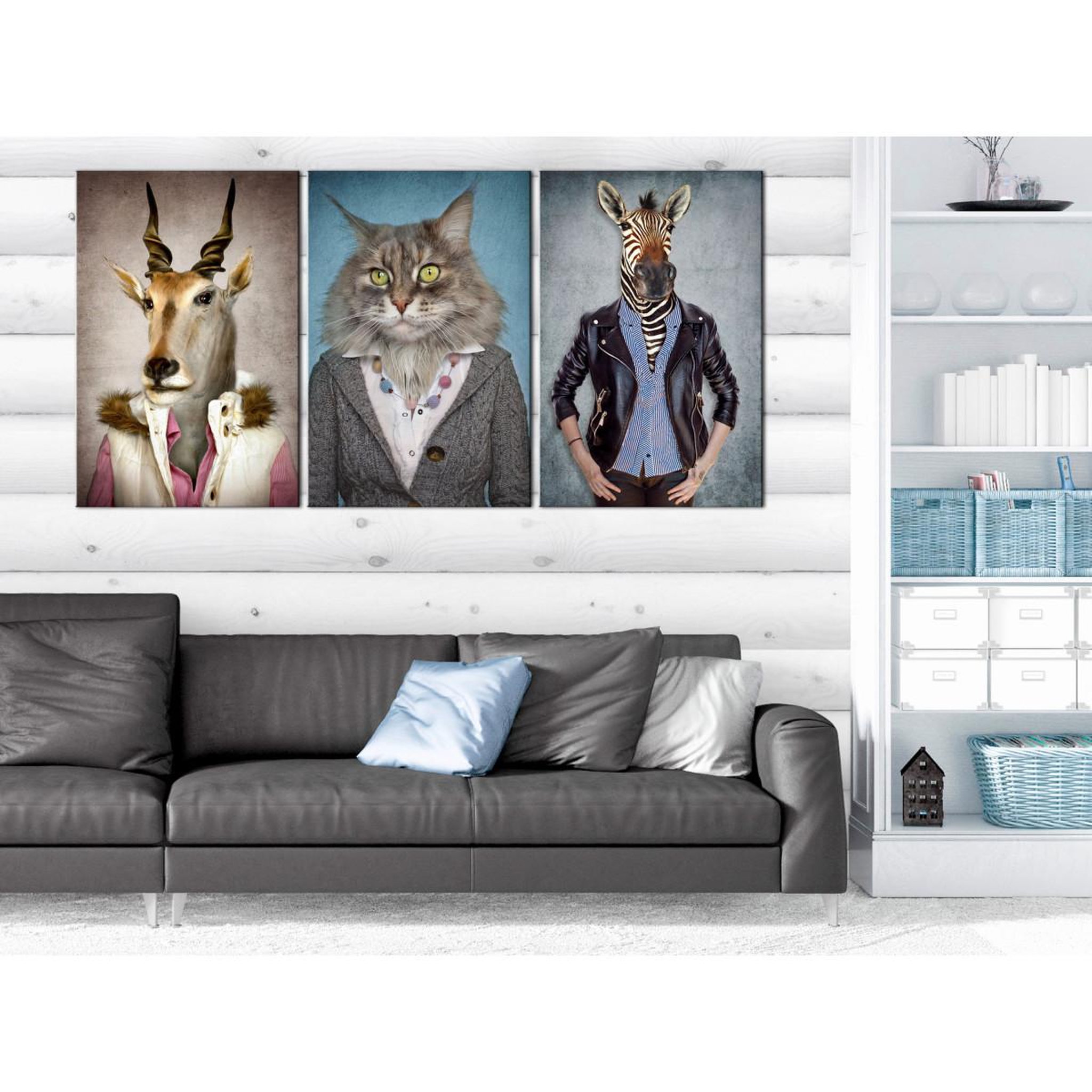 Voir la diapositive 2 : Paris Prix Tableau imprimé  menagerie 3 panneaux  60x120cm