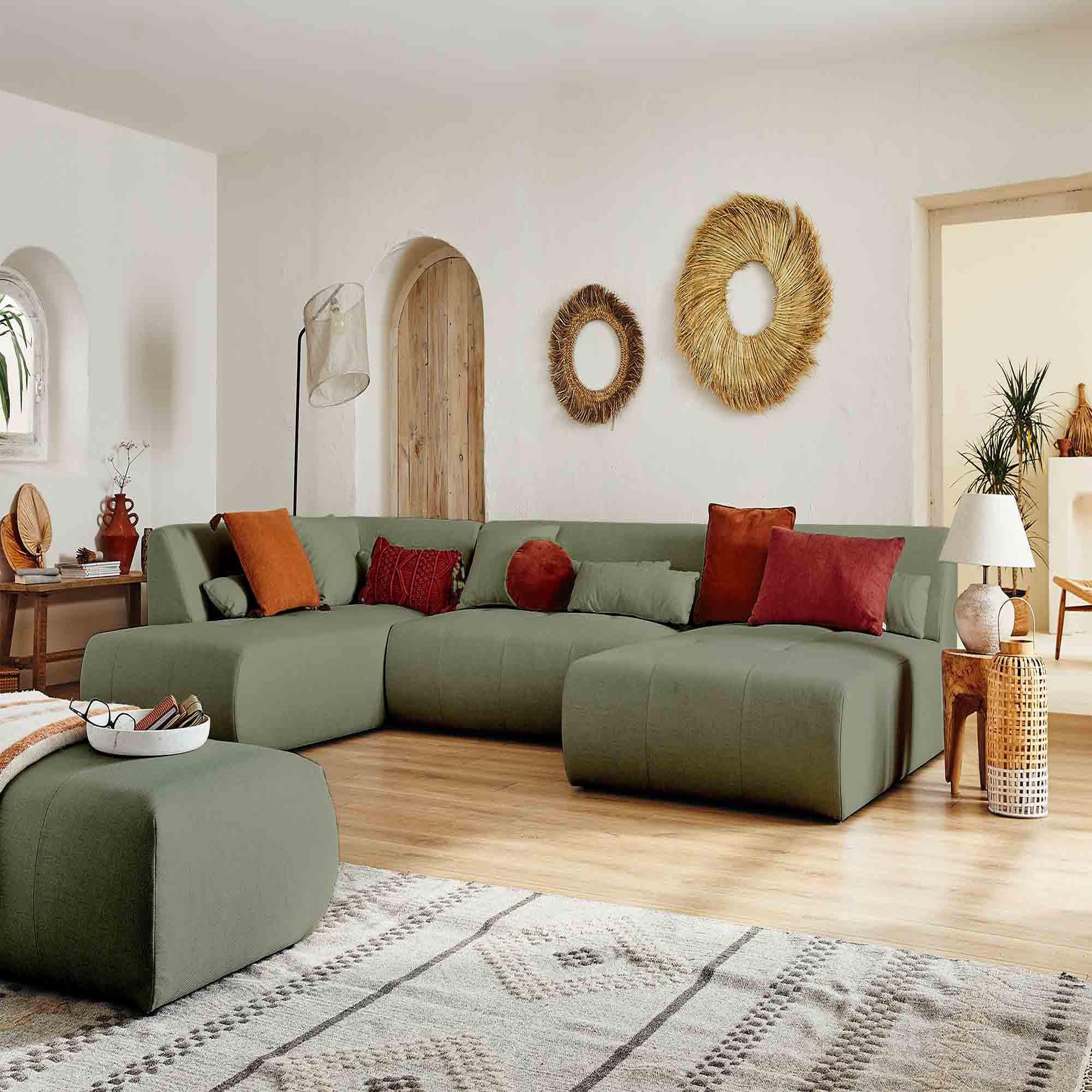 Voir la diapositive 5 : BEST MOBILIER Onyx - canapé panoramique d'angle gauche 7 places - en tissu