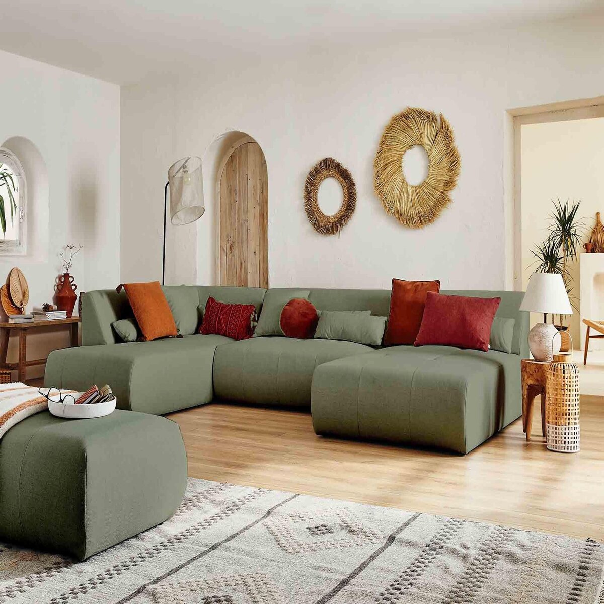 LISA DESIGN Onyx - canapé panoramique d'angle gauche 7 places - en tissu