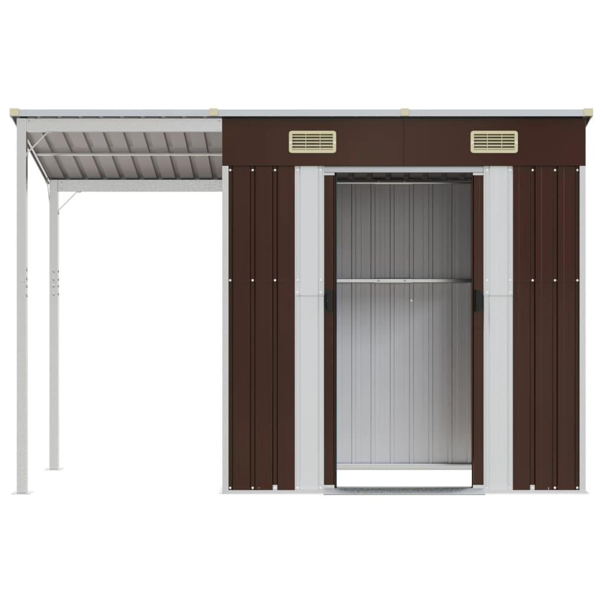 Voir la diapositive 4 : VIDAXL Abri de jardin avec toit prolonge marron 277x110,5x181 cm acier