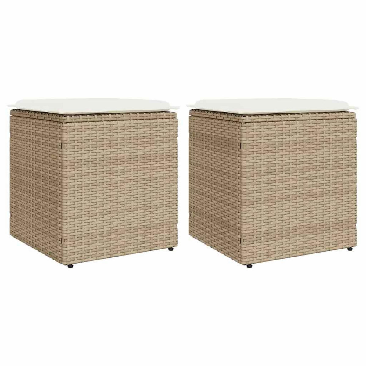 VIDAXL Tabourets de jardin avec coussins lot de 2 beige resine tressee