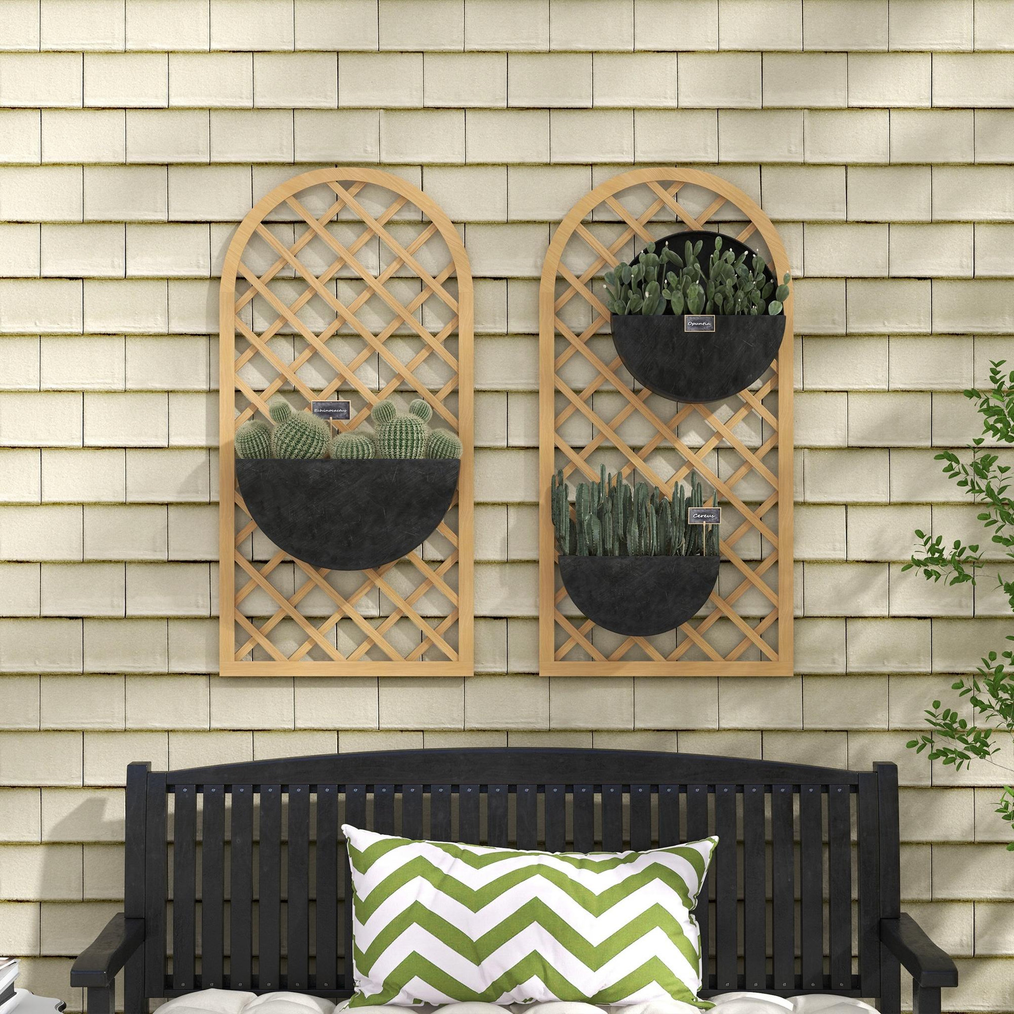 Voir la diapositive 4 : OUTSUNNY Lot de 2 treillis bois pour plantes grimpantes dim. 60L x 120H cm sapin pré-huilé