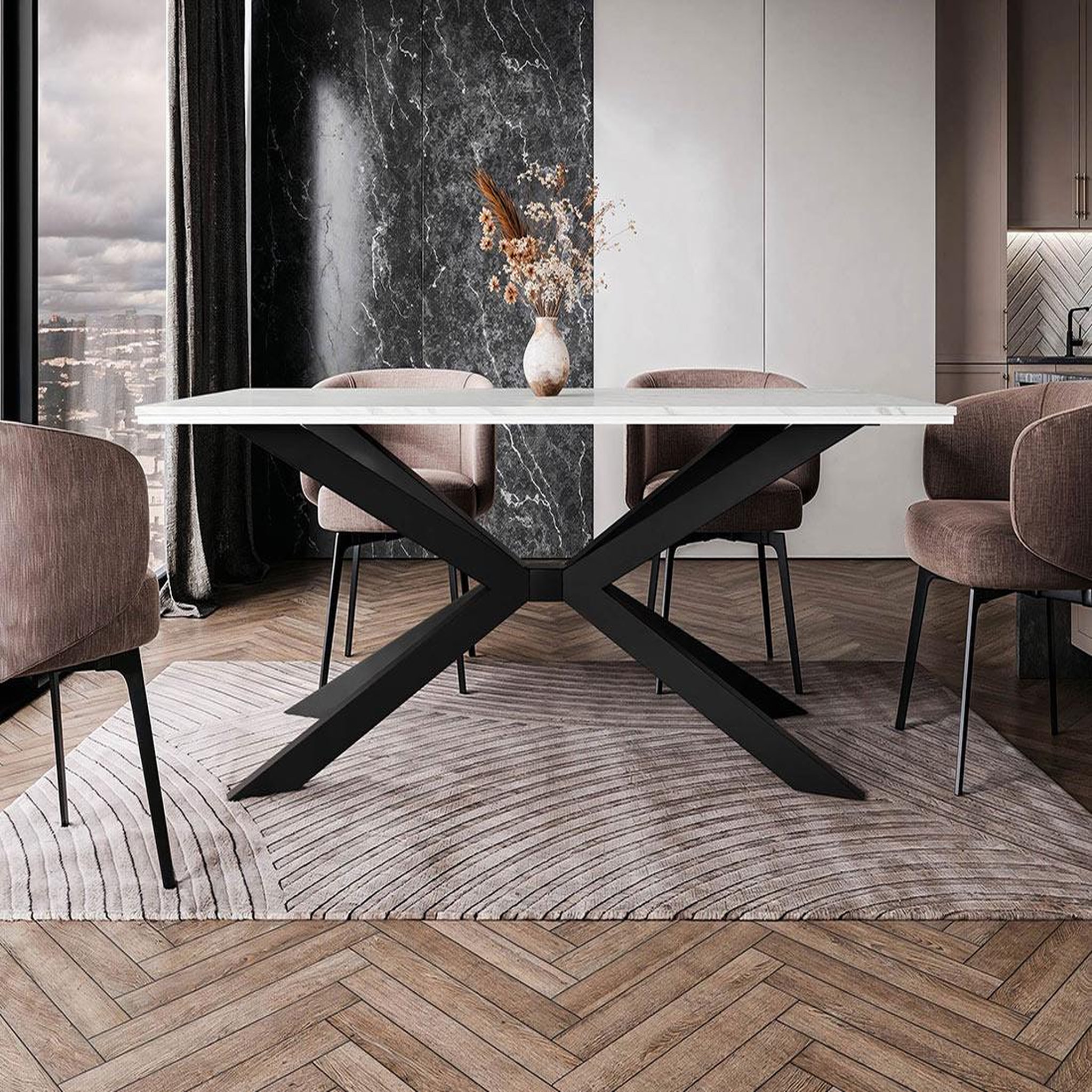 Voir la diapositive 6 : BEST MOBILIER Casey - table à manger - plateau effet marbre - pieds en métal - 4 à 8 personnes