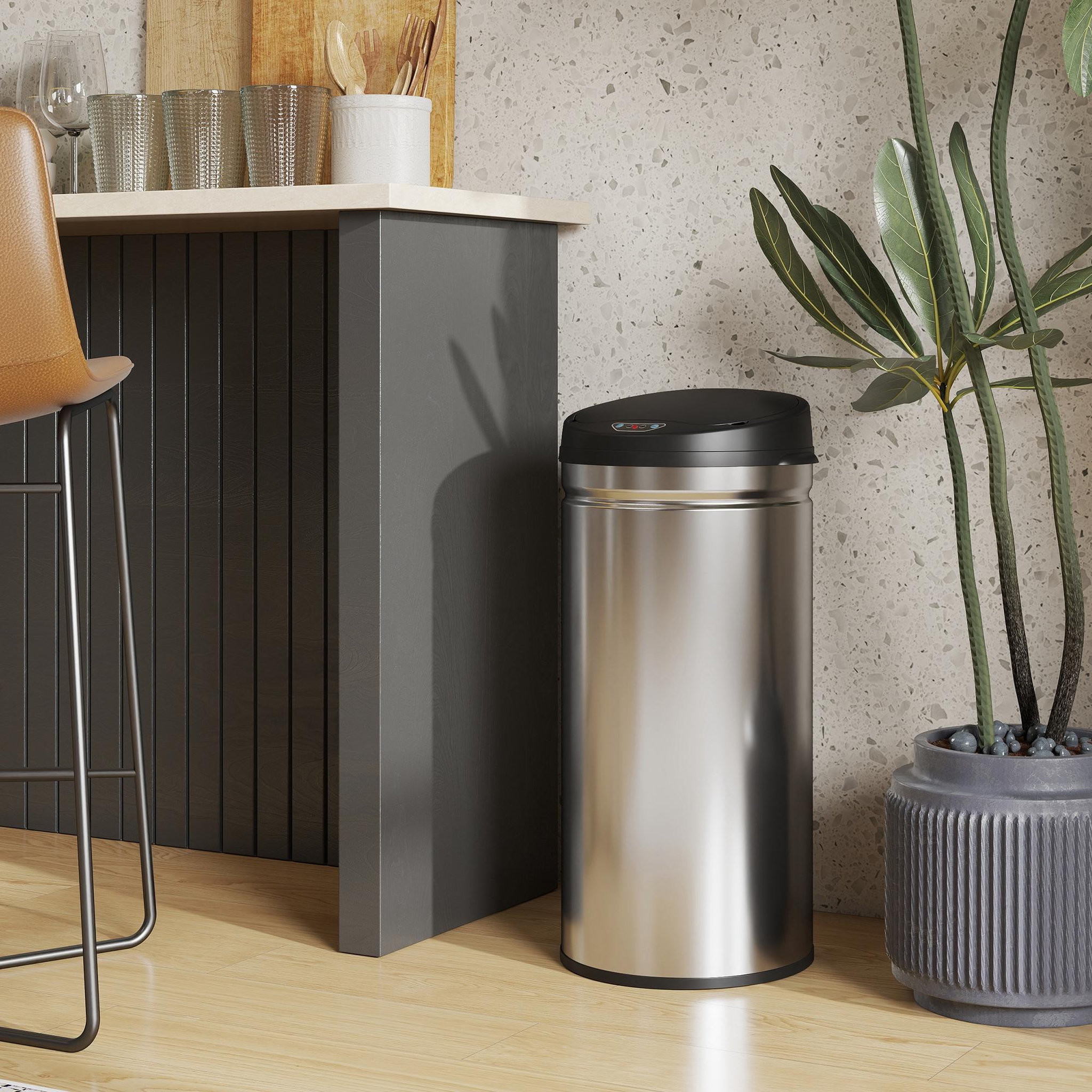 Voir la diapositive 4 : HOMCOM Poubelle automatique 42l capteur de mouvement acier inox