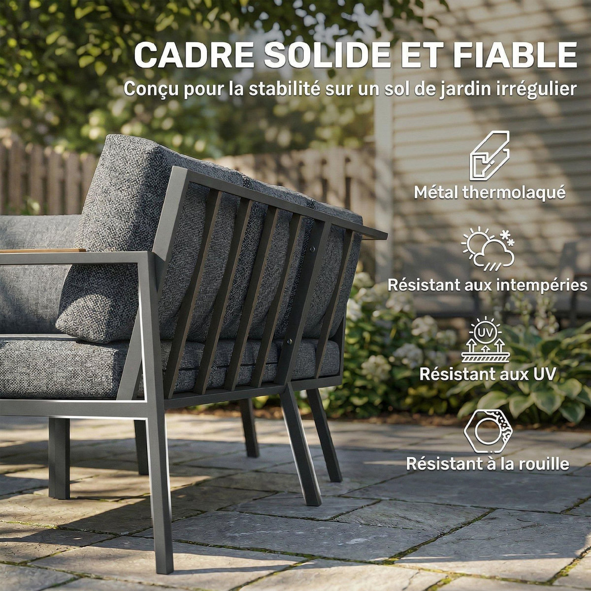 OUTSUNNY Salon de jardin 3 pièces 5 personnes gris foncé