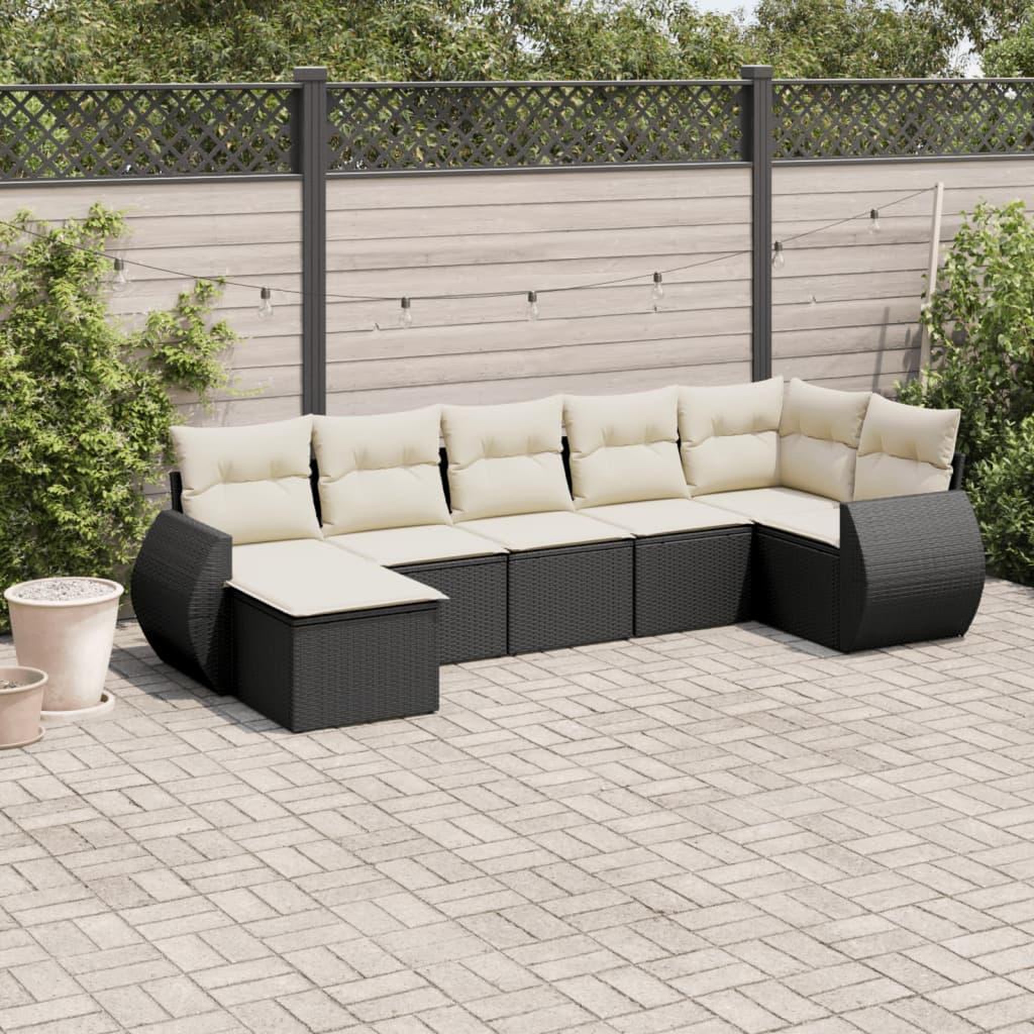 VIDAXL Salon de jardin 7 pcs avec coussins noir resine tressee