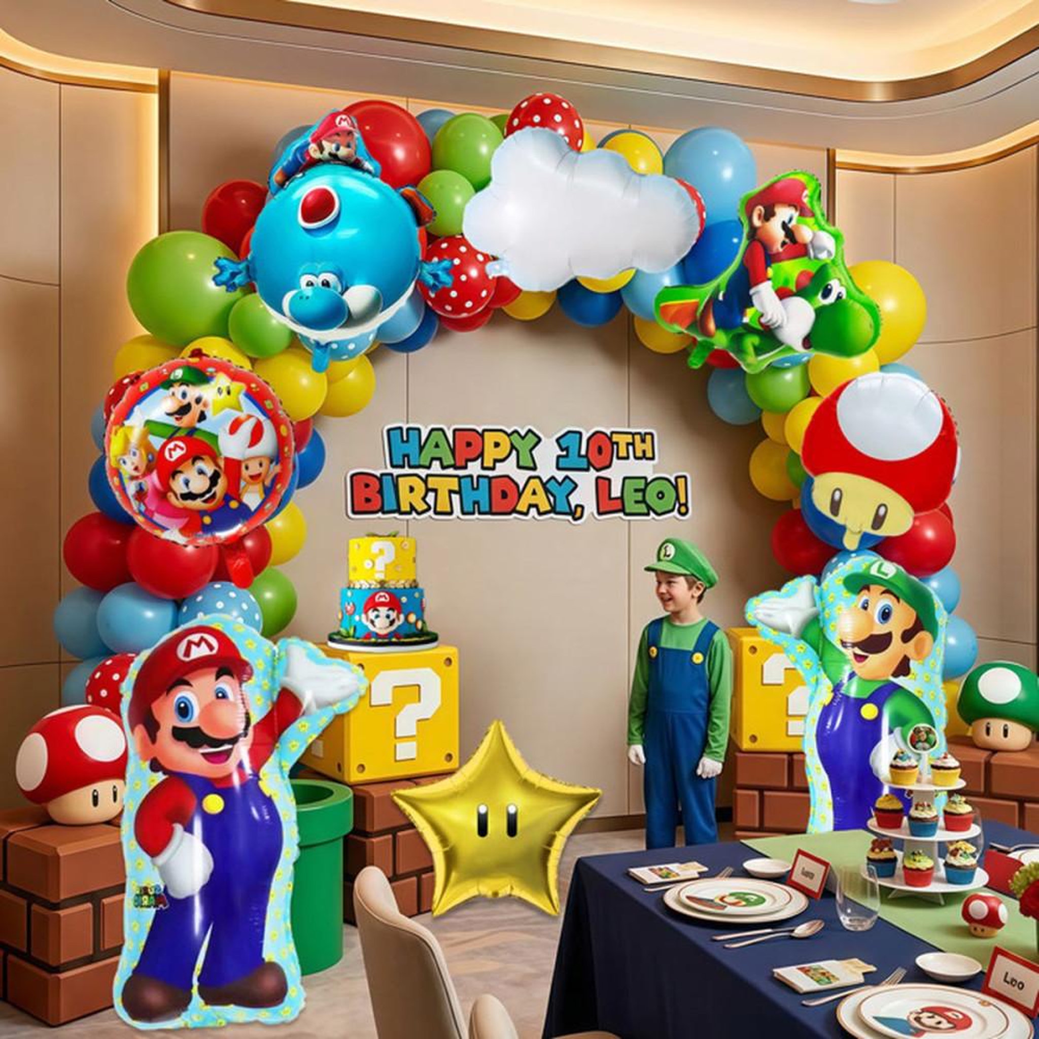 Voir la diapositive 6 : Set de ballons déco anniversaire Mario Bros multicolore pour enfants