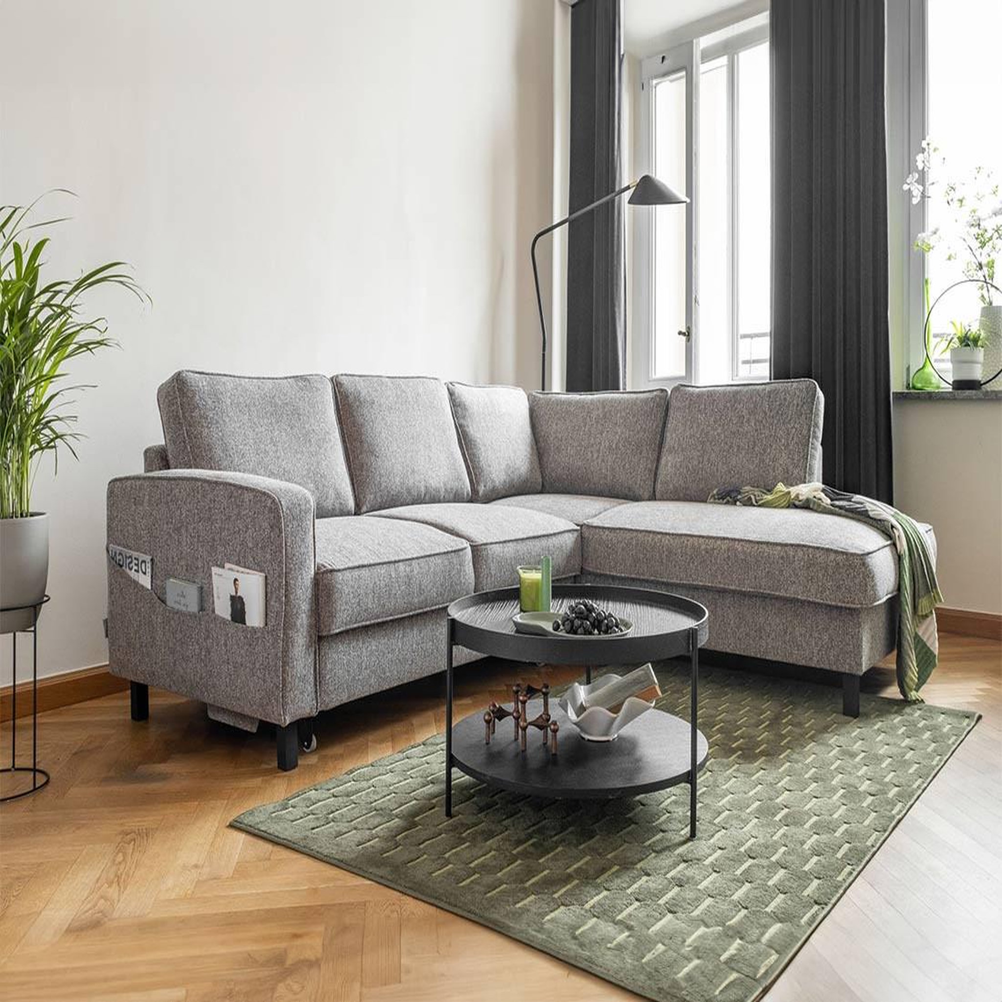 Voir la diapositive 2 : BEST MOBILIER Molly - canapé d'angle droit 5 places convertible en tissu