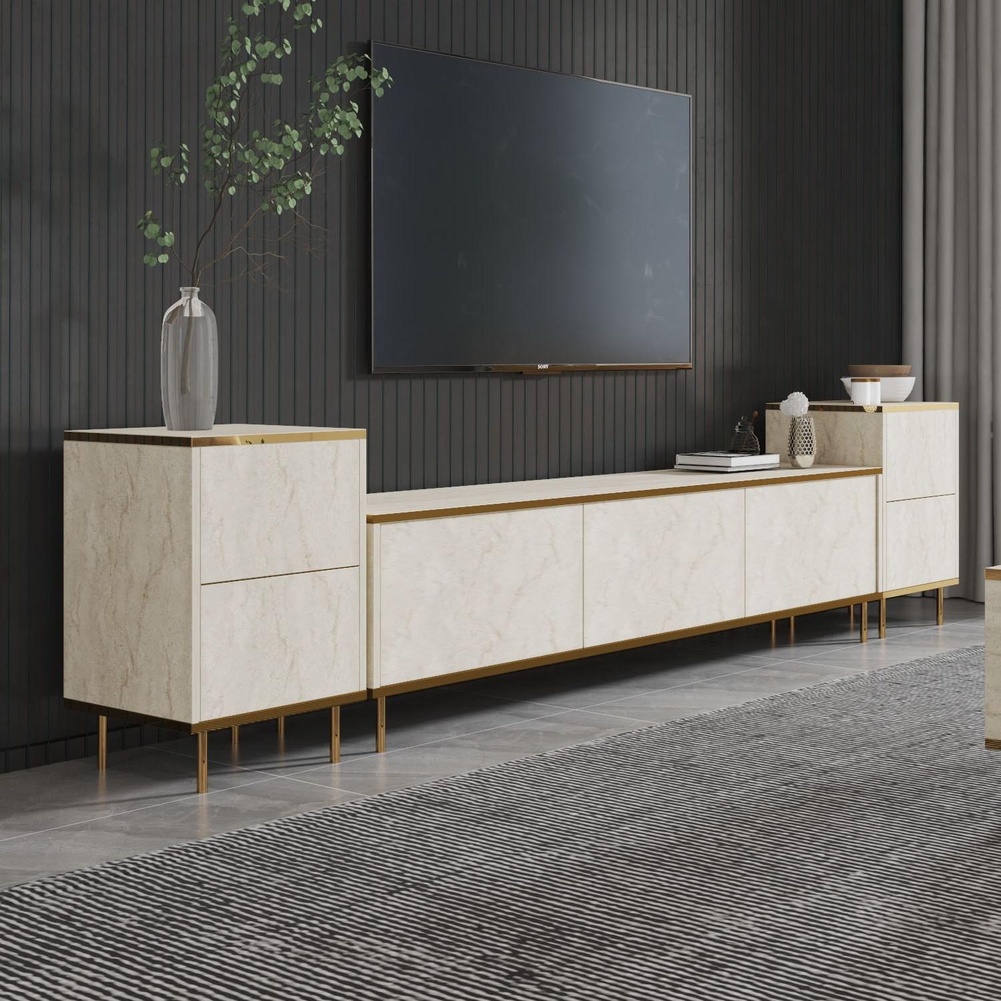 Voir la diapositive 2 : Habitat et Jardin Meuble tv en bois  imaj  - 260 x 35 x 60 cm - travertinor