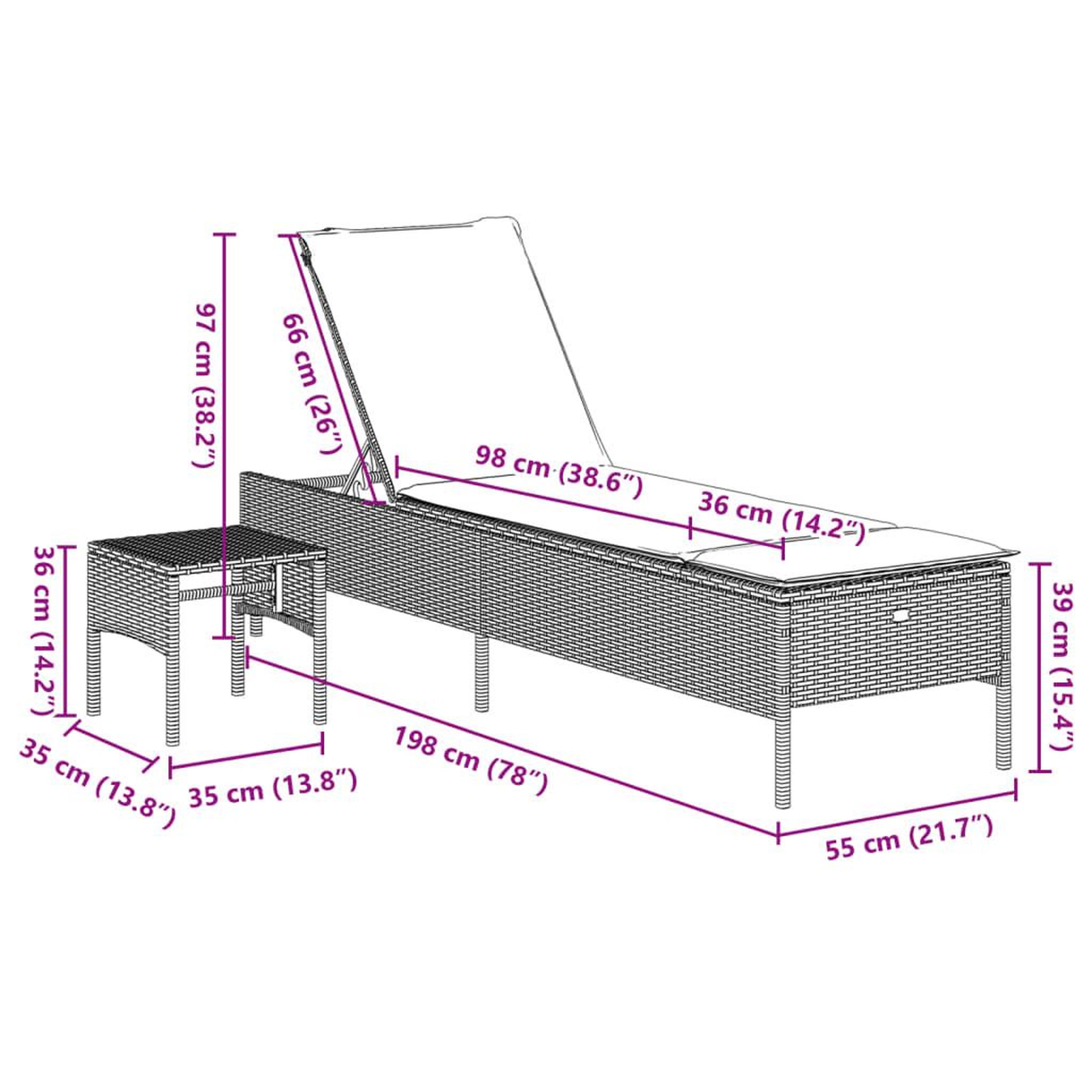 Voir la diapositive 6 : VIDAXL Chaise longue avec table et coussin beige resine tressee