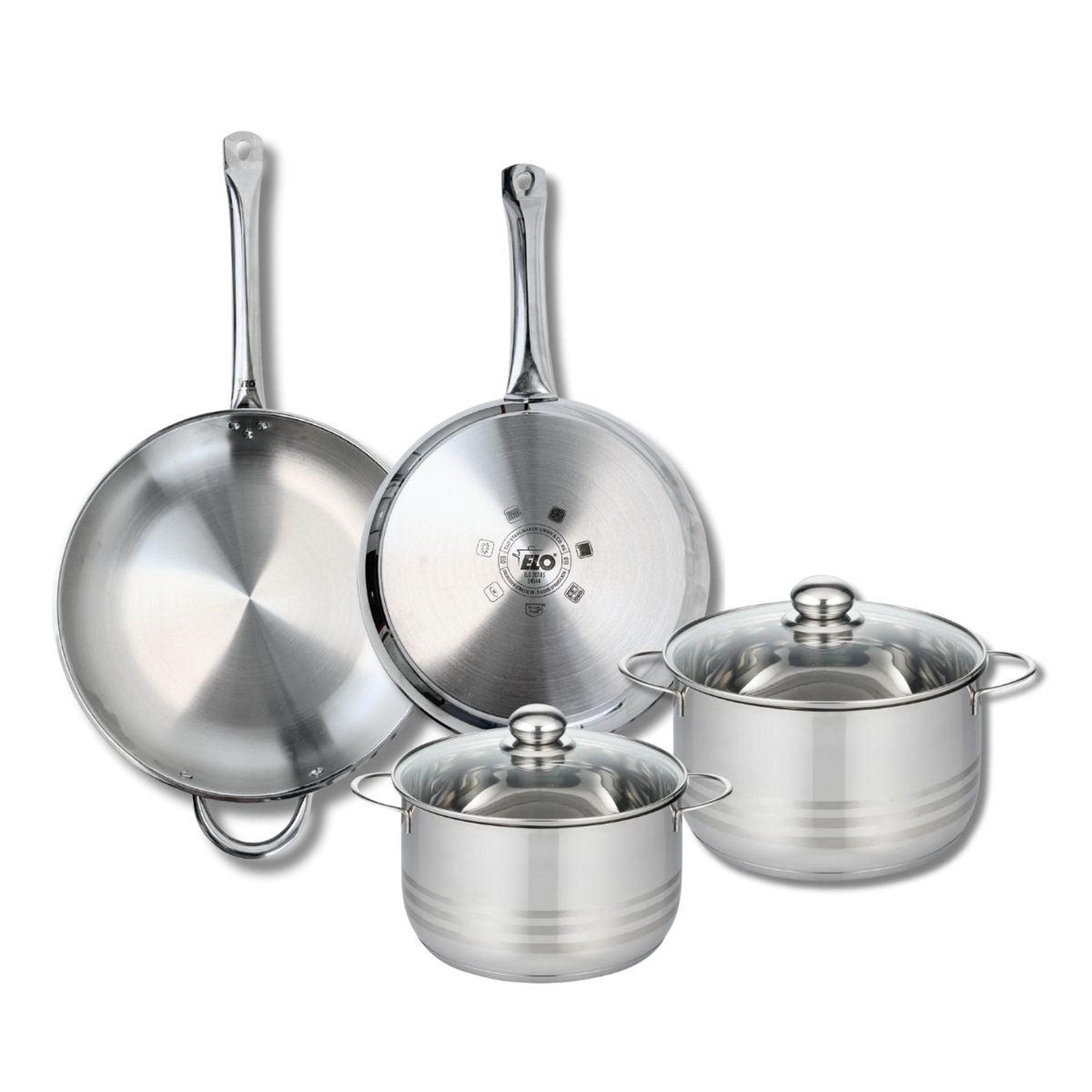 ELO Ensemble de 2 poêles de cuisson 28 et 32 cm et 2 faitouts 20 et 24 cm elo profi brillant