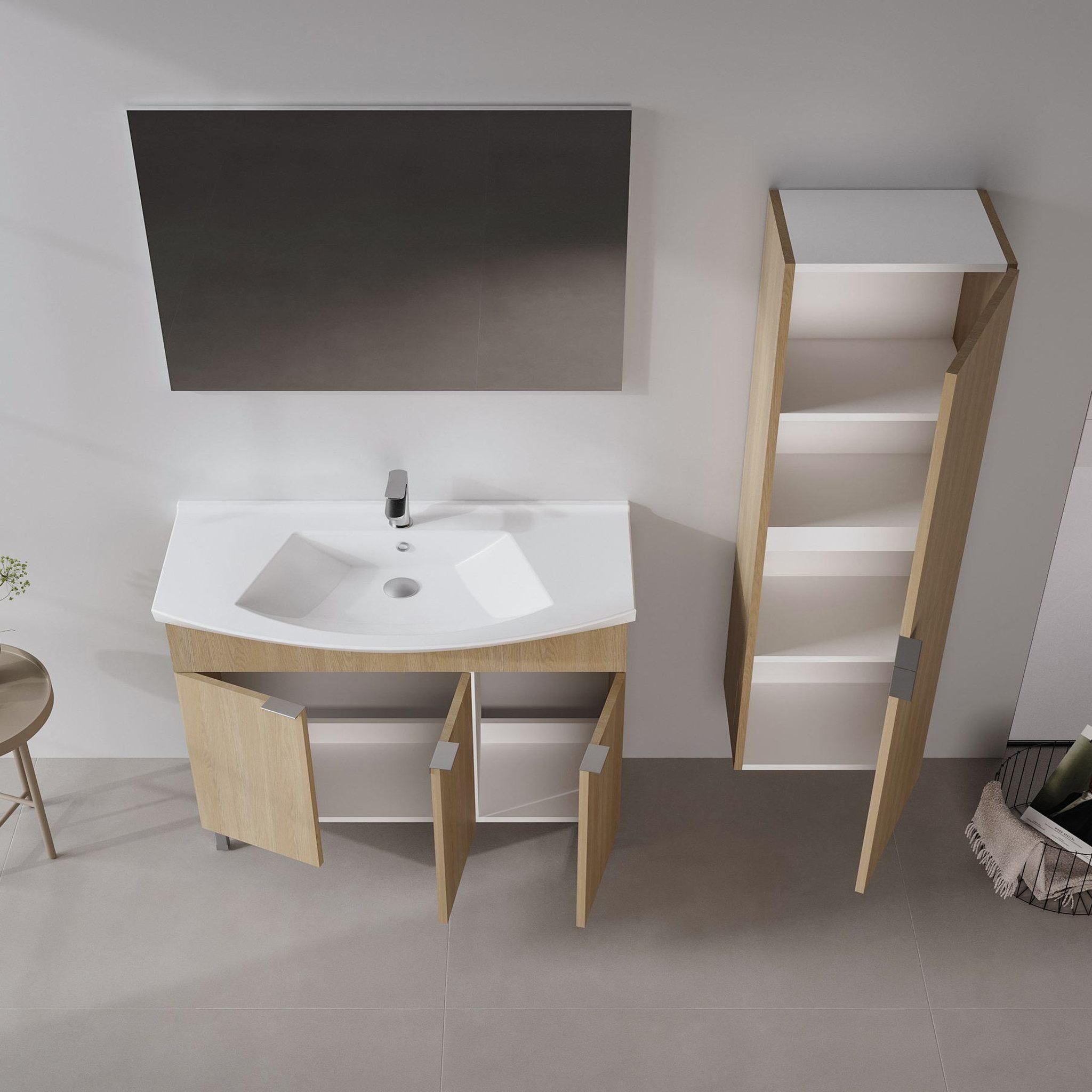Voir la diapositive 3 : Habitat et Jardin Meuble avec simple vasque et miroir  Purus 100  - 100 x 50 x 83 cm - Oak