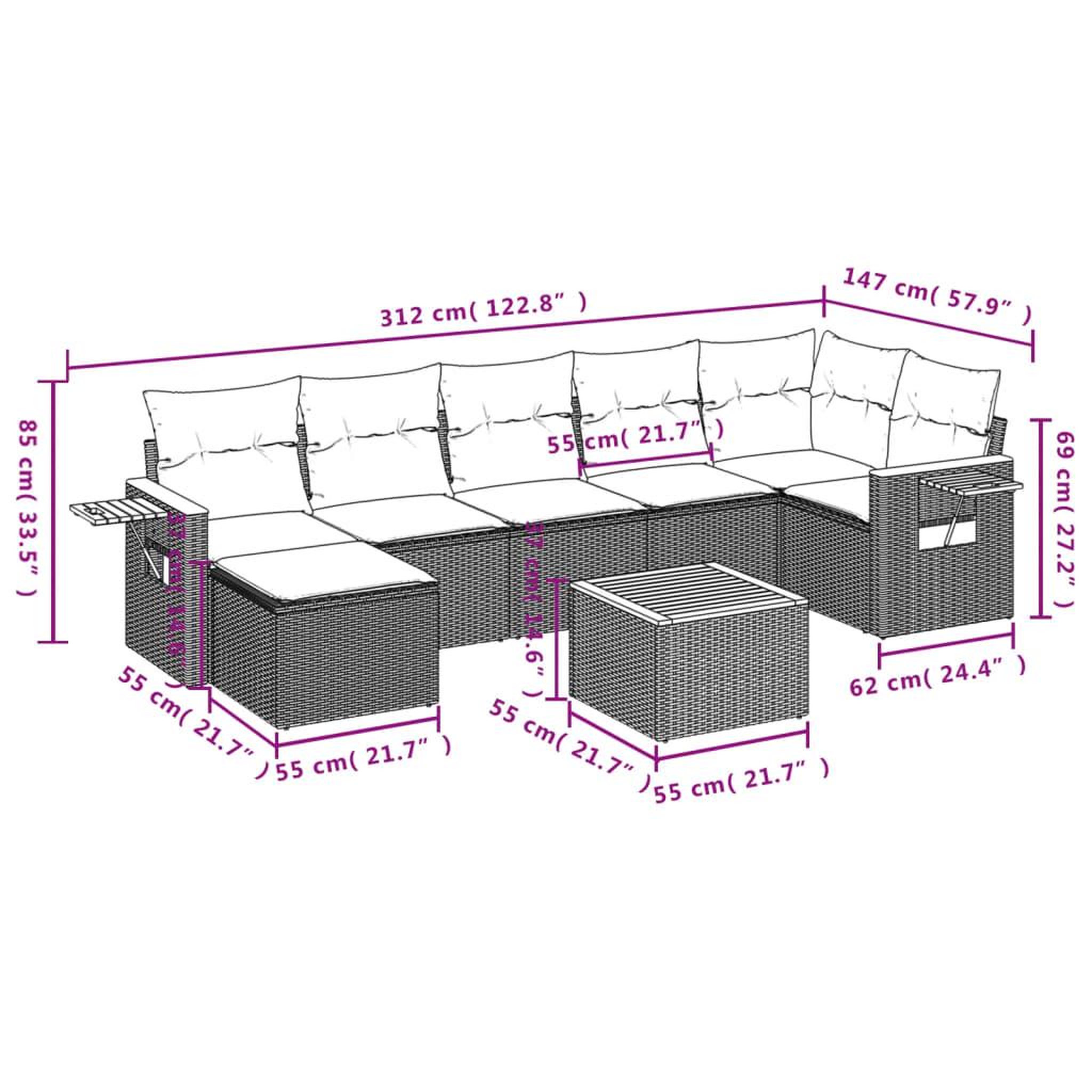 Voir la diapositive 4 : VIDAXL Salon de jardin 8 pcs avec coussins noir resine tressee