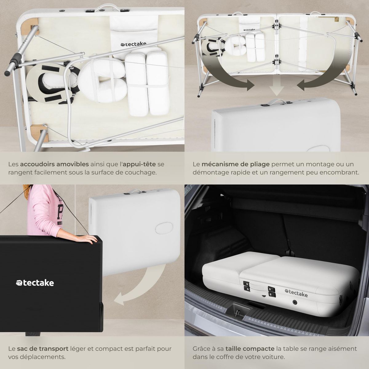 tectake Table 3 zones de massage largeur 78 cm et rembourrage 5 cm blanc