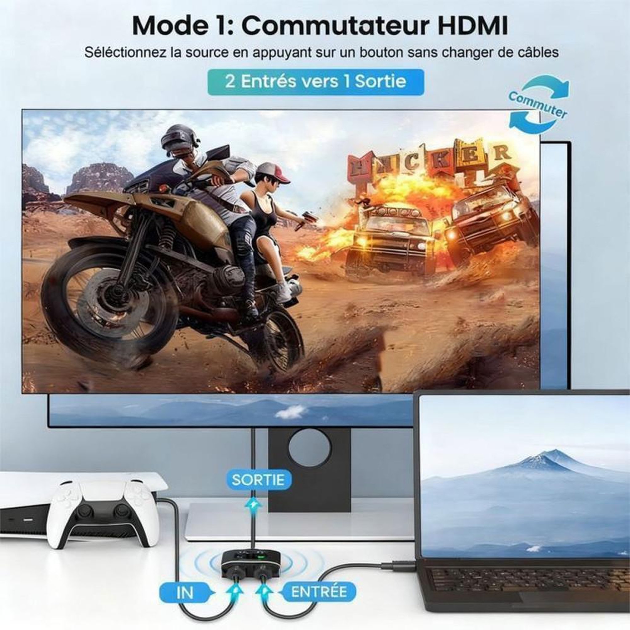 Voir la diapositive 2 : Switchur HDMI 2-in-1 4K 3D : 2 entrées vers 1 sortie ou 1 entrée vers 2 sorties, boîtier noir plastique