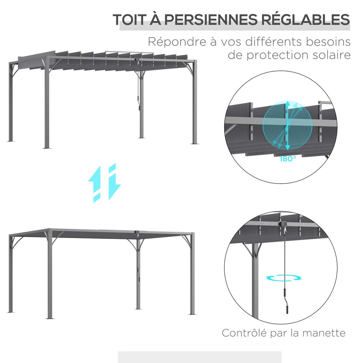 OUTSUNNY Pergola lames orientables dim. 3,9L x 2,95l x 2,13H m structure alu. acier époxy polyester gris