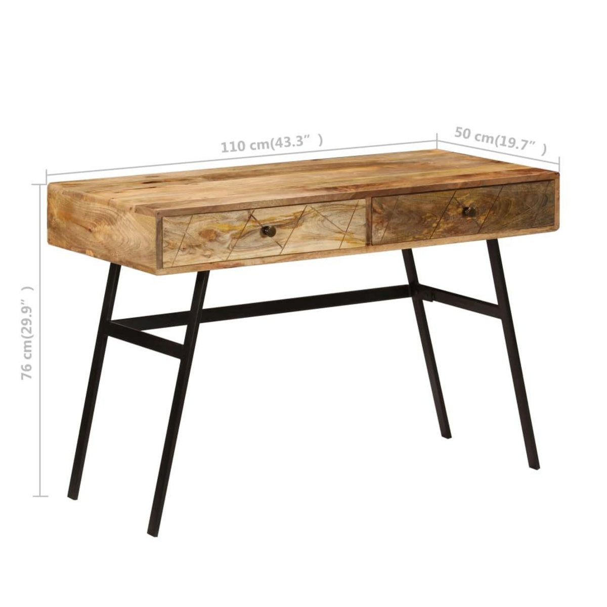 VIDAXL Bureau avec tiroirs Bois solide de manguier 110x50x76 cm