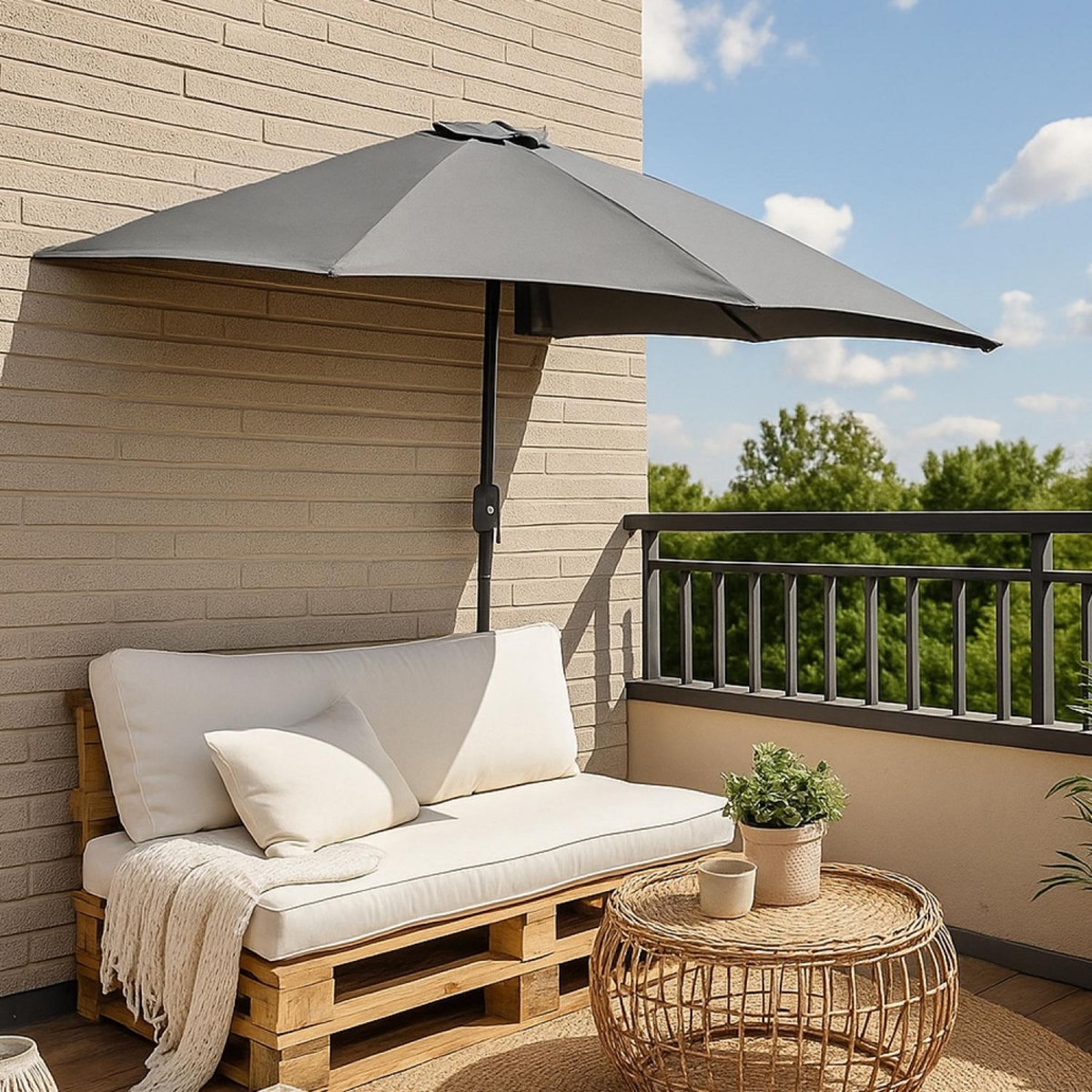 CONCEPT USINE Demi parasol de balcon gris CATANE