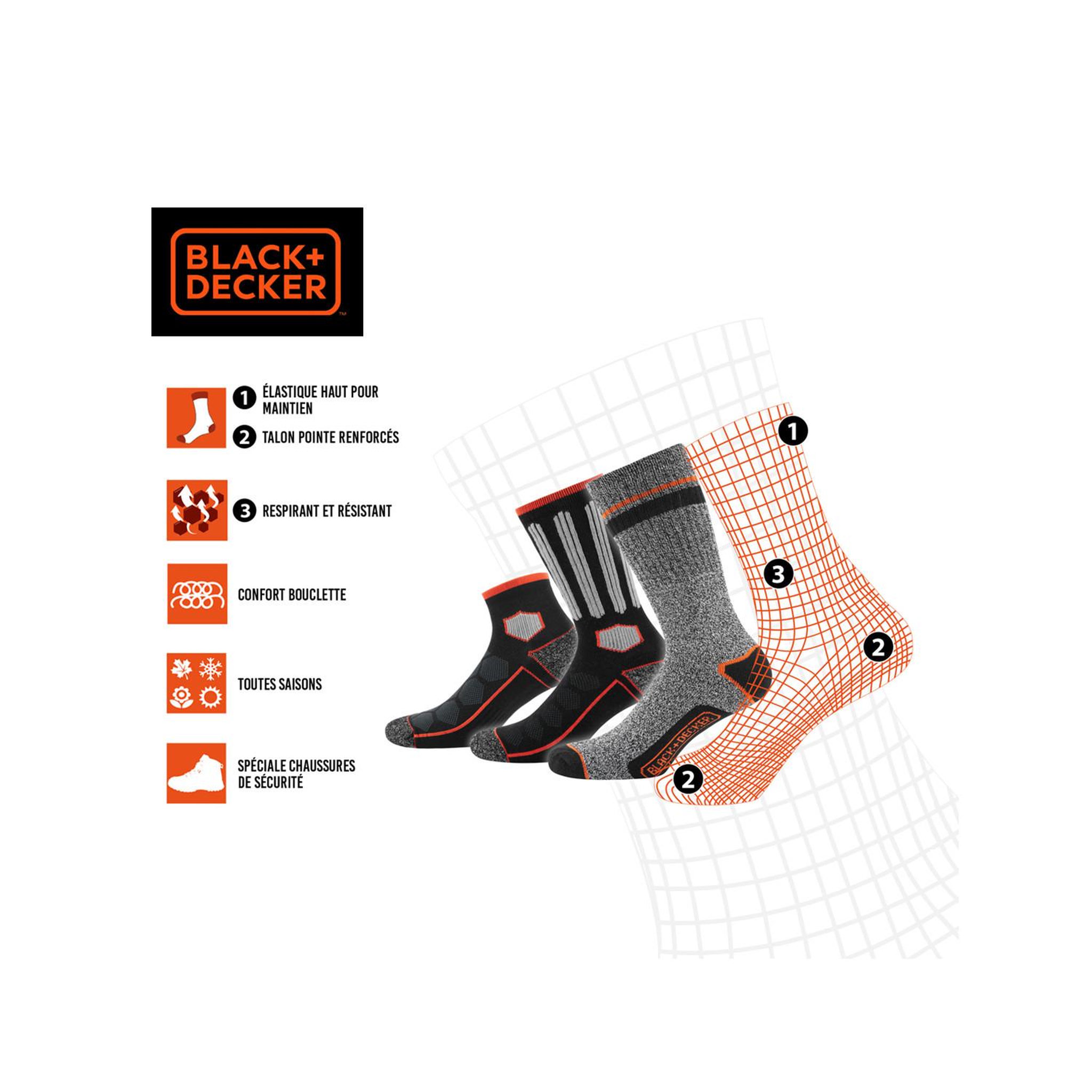Voir la diapositive 2 : Black et Decker Lot de 12 paires de chaussettes haute de travail tekl