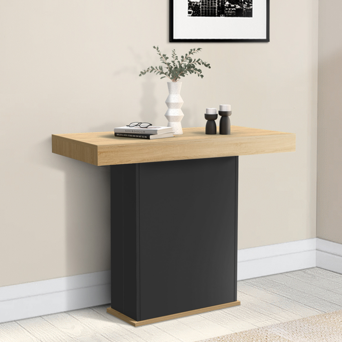 ID MARKET Table console extensible EDEN 10 personnes 235 cm bois et noir